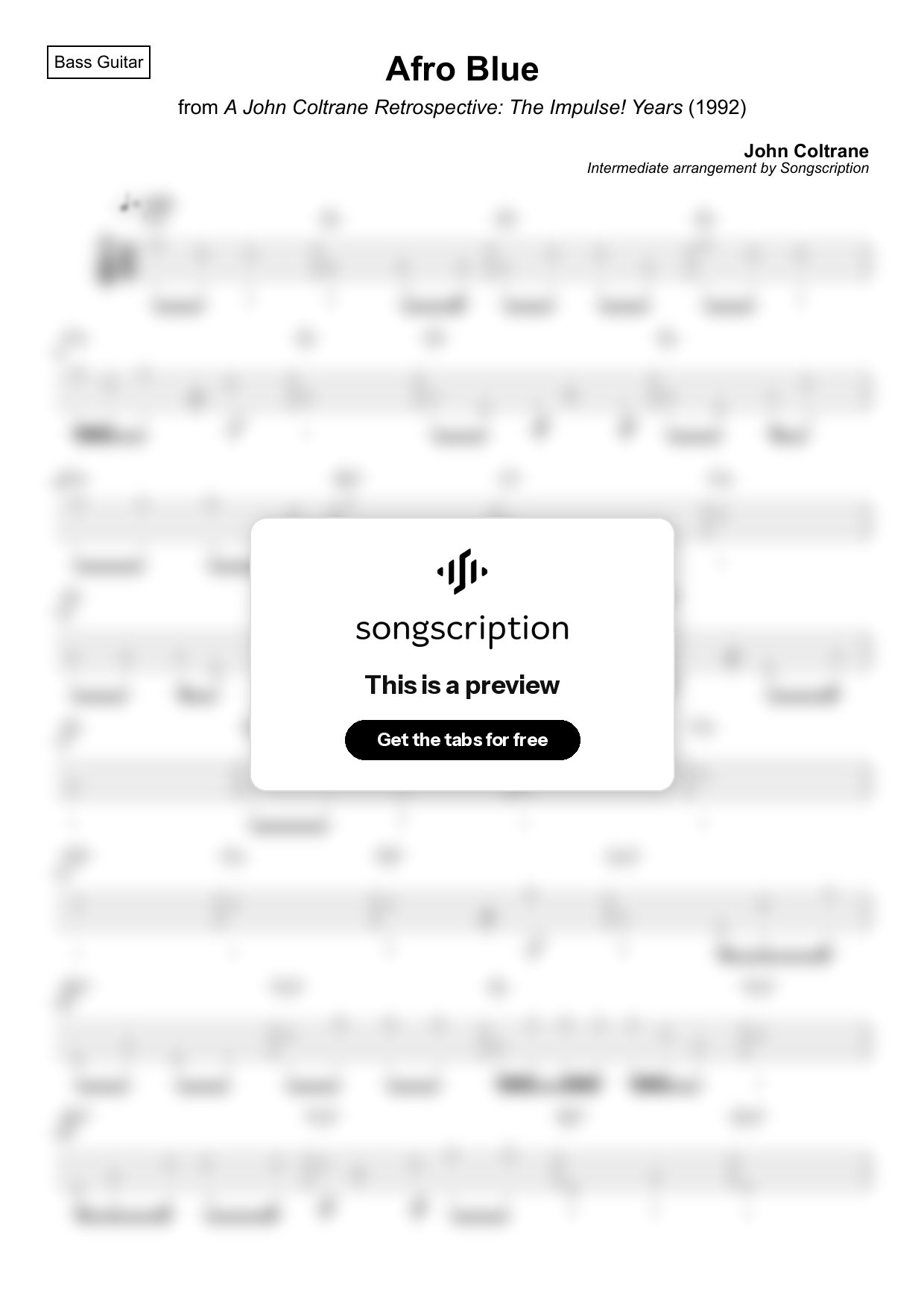 Intermediate Bass Guitar Tabs for "Afro Blue" by John Coltrane