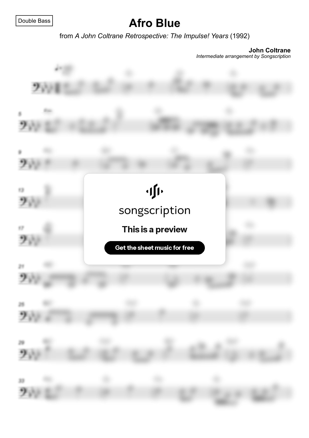 Intermediate Double Bass Sheet Music for "Afro Blue" by John Coltrane