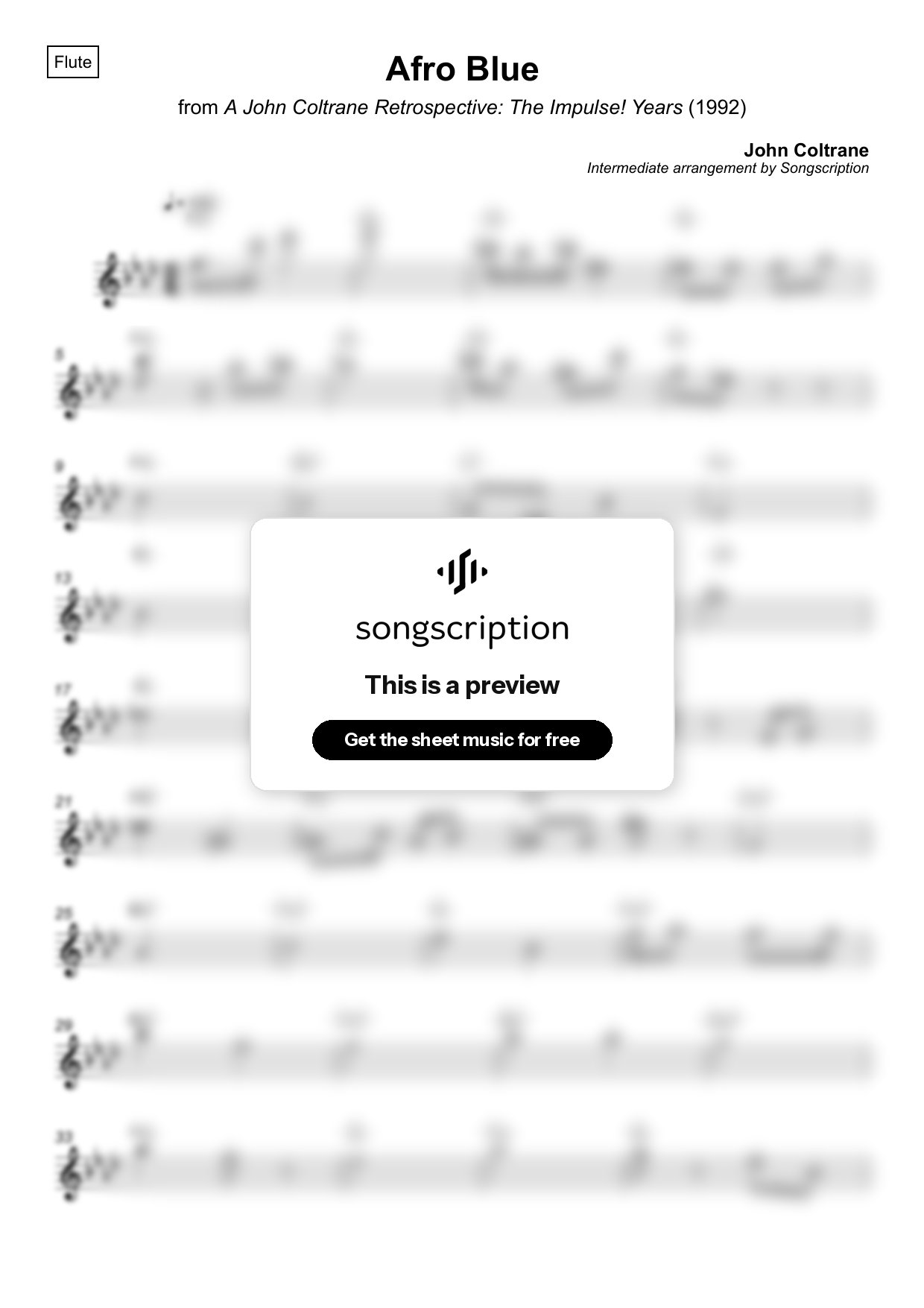 Intermediate Flute Sheet Music for "Afro Blue" by John Coltrane