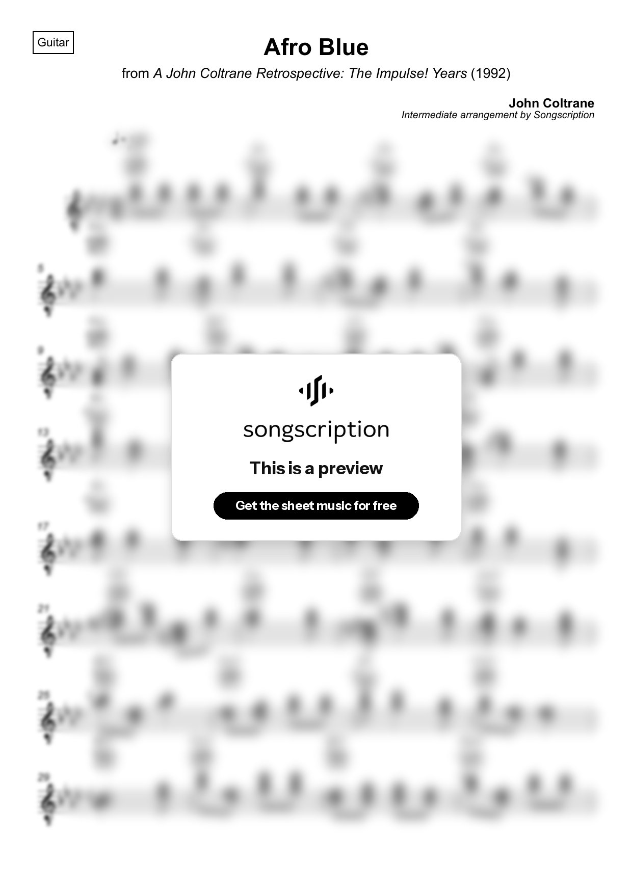 Intermediate Acoustic Guitar Sheet Music for "Afro Blue" by John Coltrane