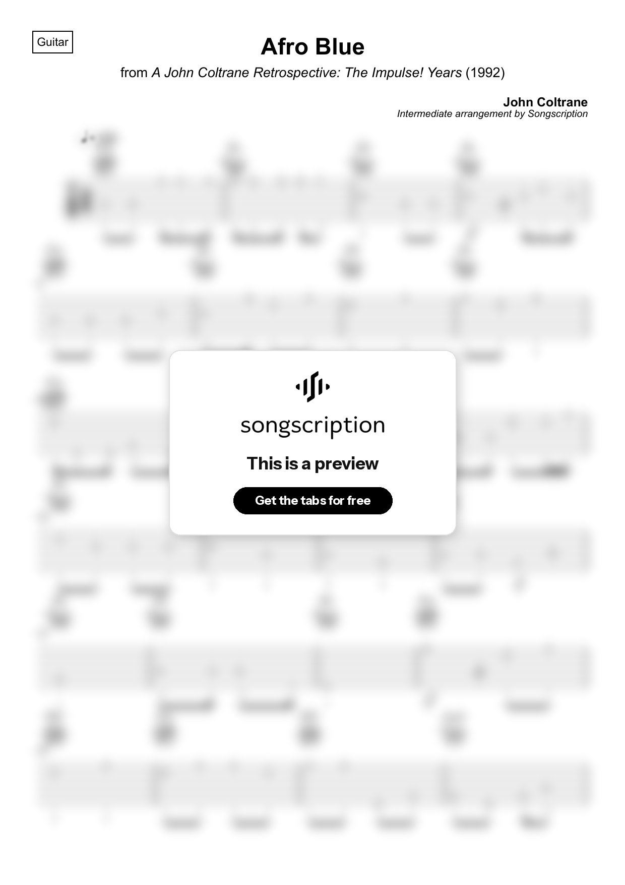Intermediate Acoustic Guitar Tabs for "Afro Blue" by John Coltrane