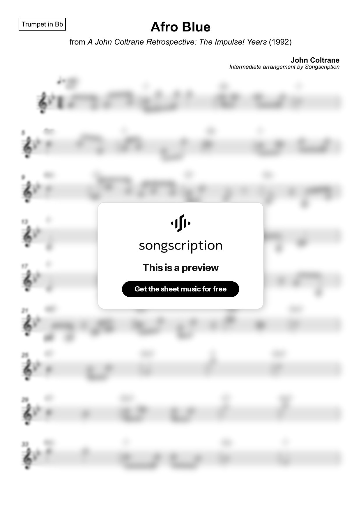 Intermediate Trumpet Sheet Music for "Afro Blue" by John Coltrane