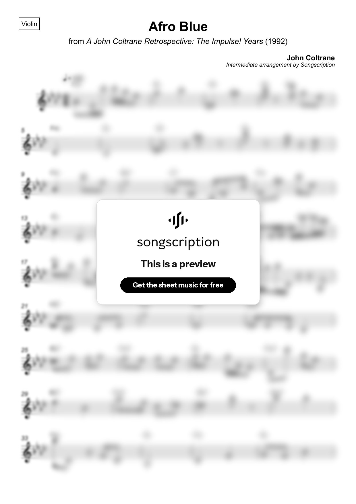 Intermediate Violin Sheet Music for "Afro Blue" by John Coltrane