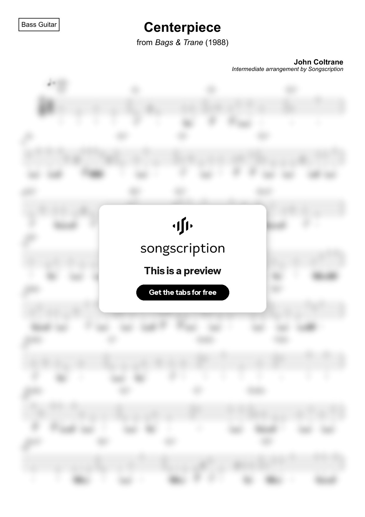 Intermediate Bass Guitar Tabs for "Centerpiece" by John Coltrane