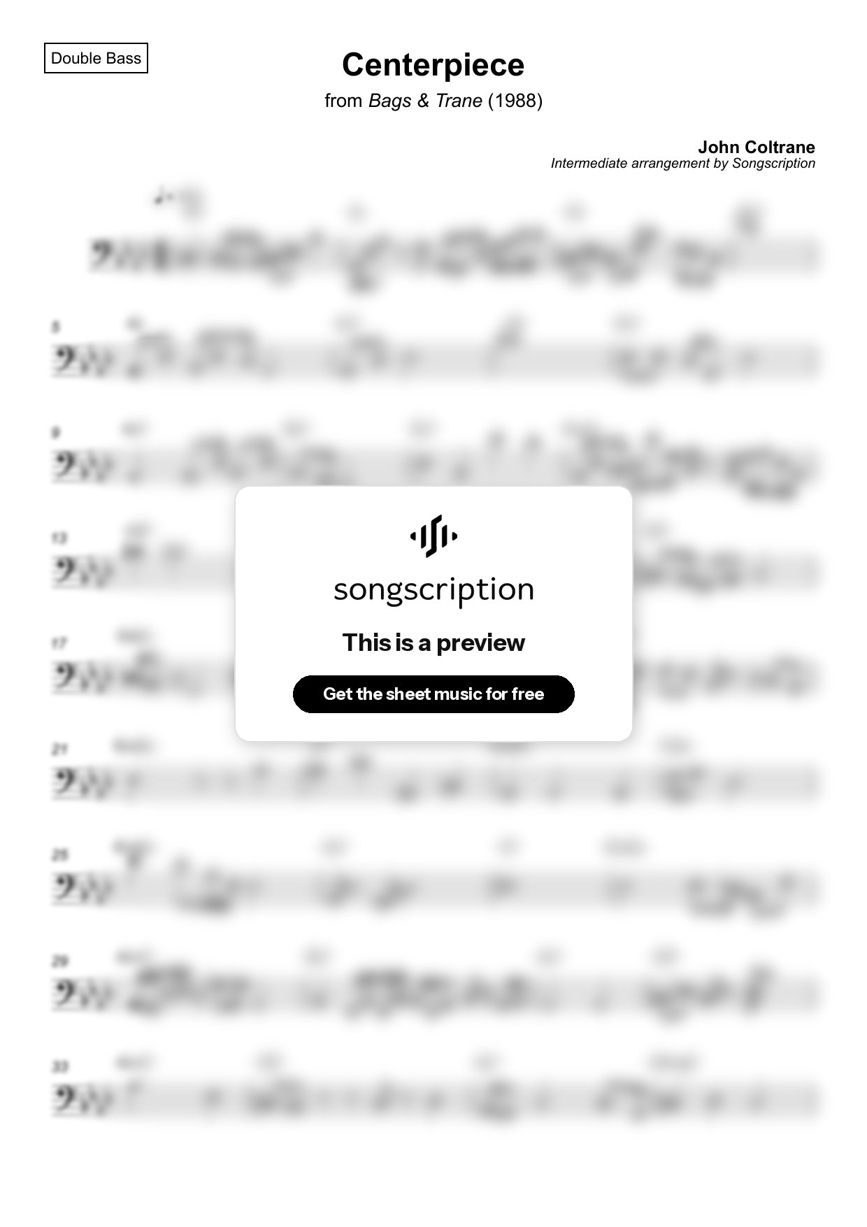 Intermediate Double Bass Sheet Music for "Centerpiece" by John Coltrane