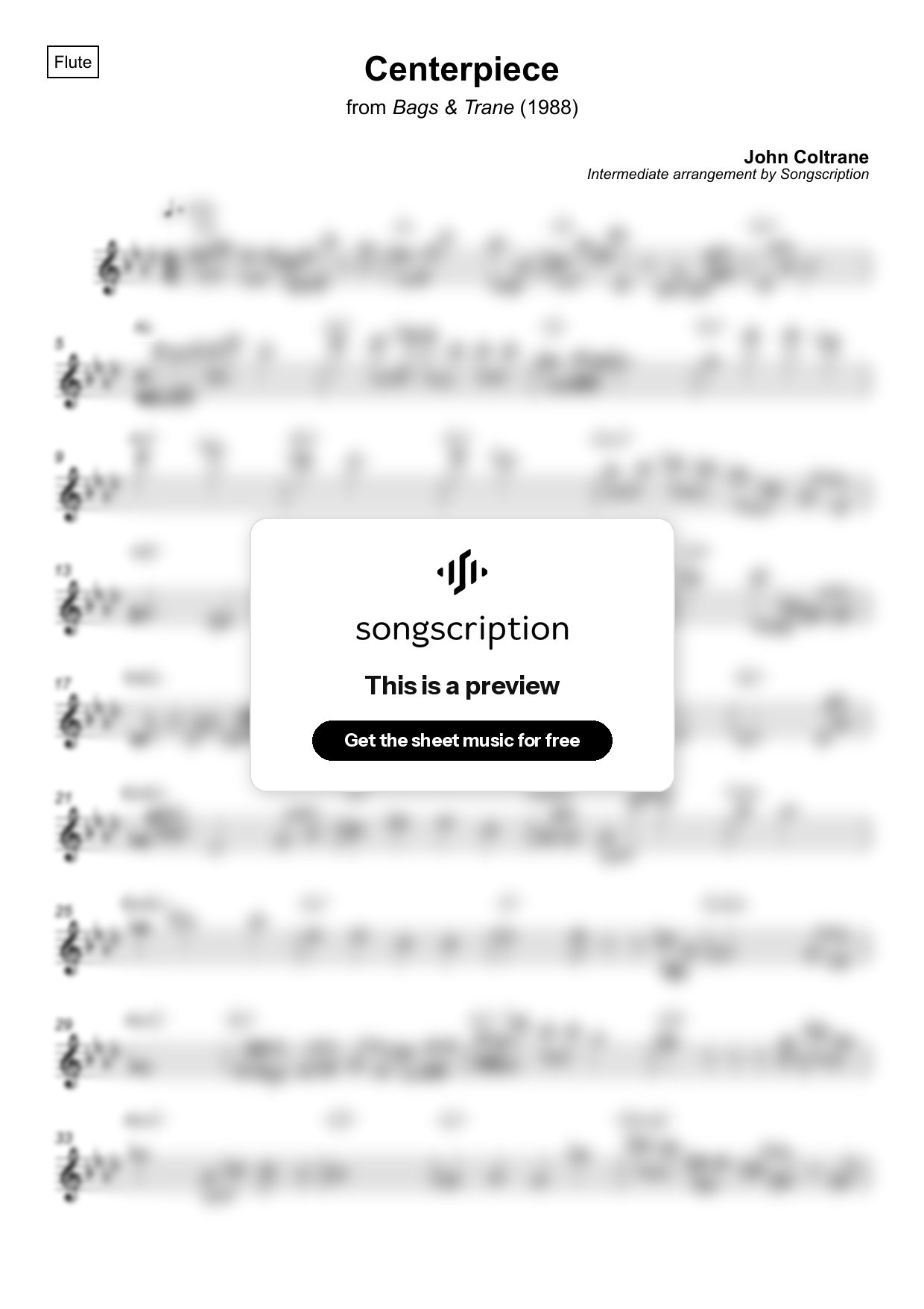 Intermediate Flute Sheet Music for "Centerpiece" by John Coltrane