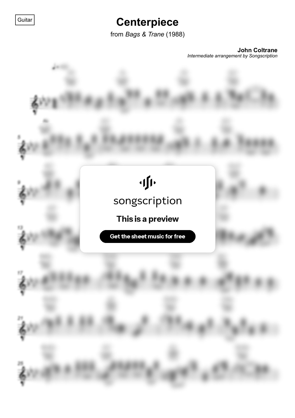 Intermediate Acoustic Guitar Sheet Music for "Centerpiece" by John Coltrane