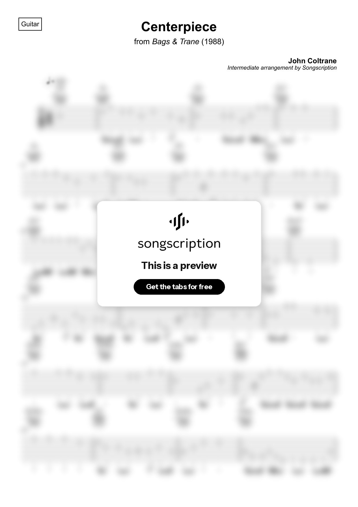 Intermediate Acoustic Guitar Tabs for "Centerpiece" by John Coltrane