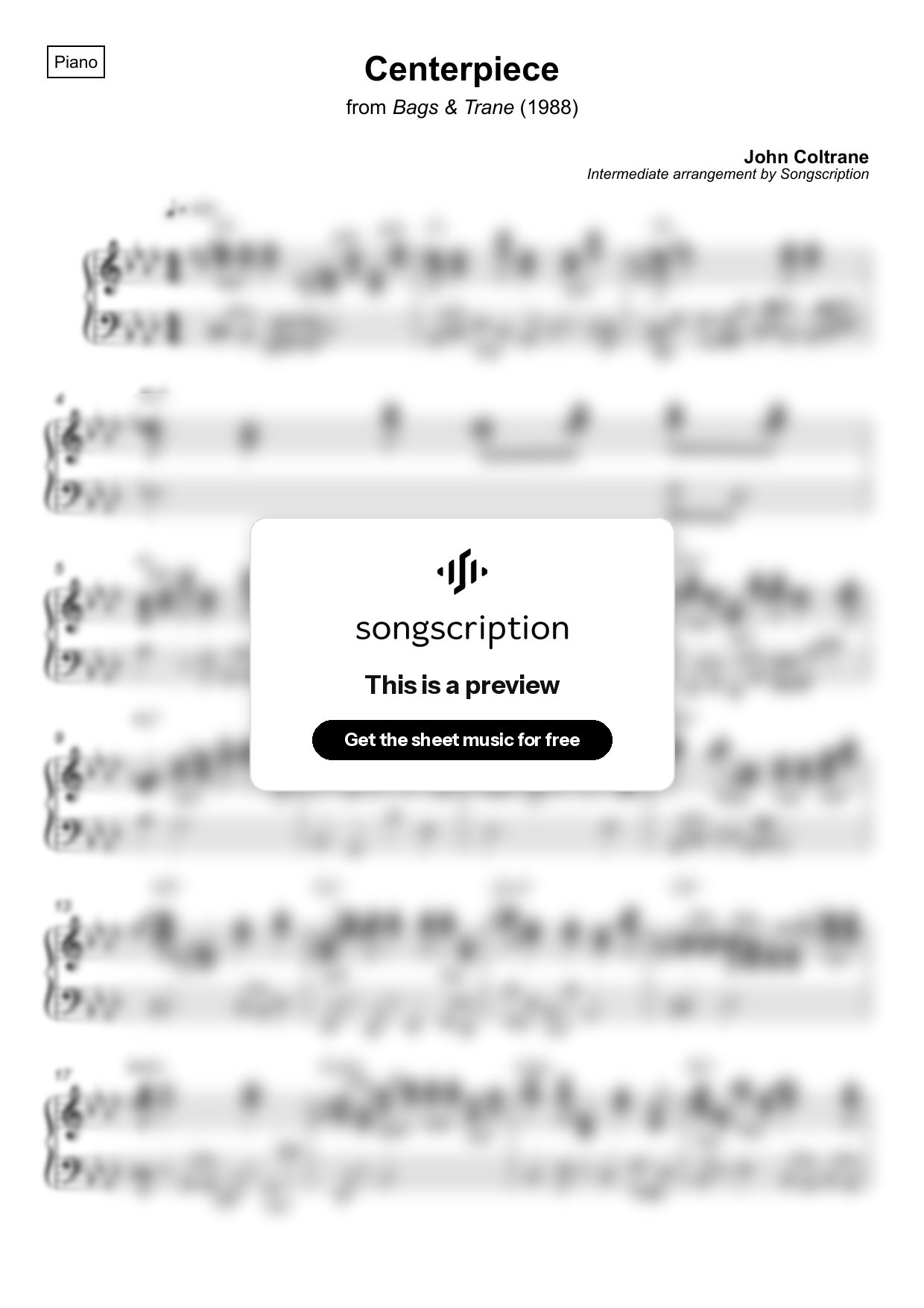 Intermediate Piano Sheet Music for "Centerpiece" by John Coltrane