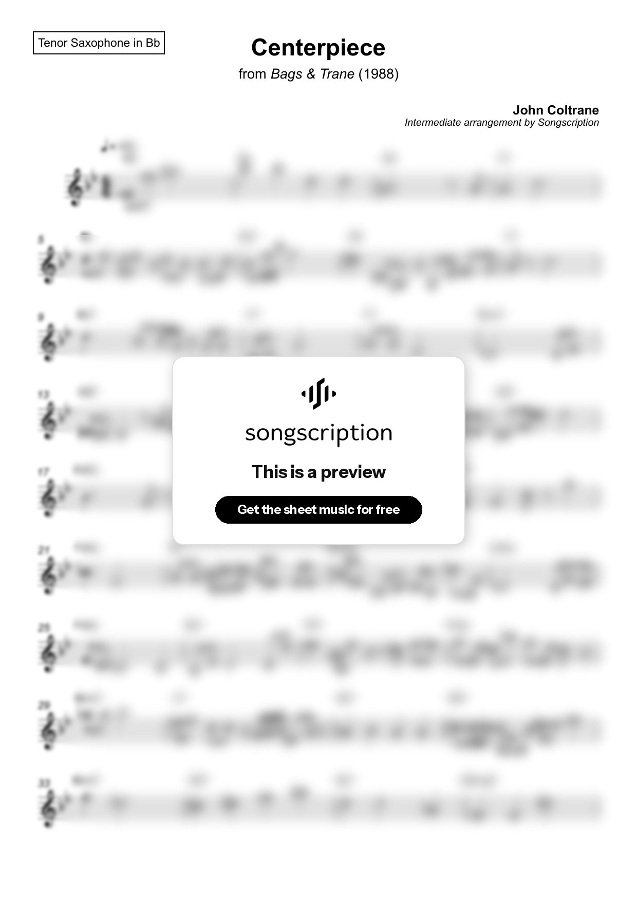 Intermediate Tenor Sax Sheet Music for "Centerpiece" by John Coltrane