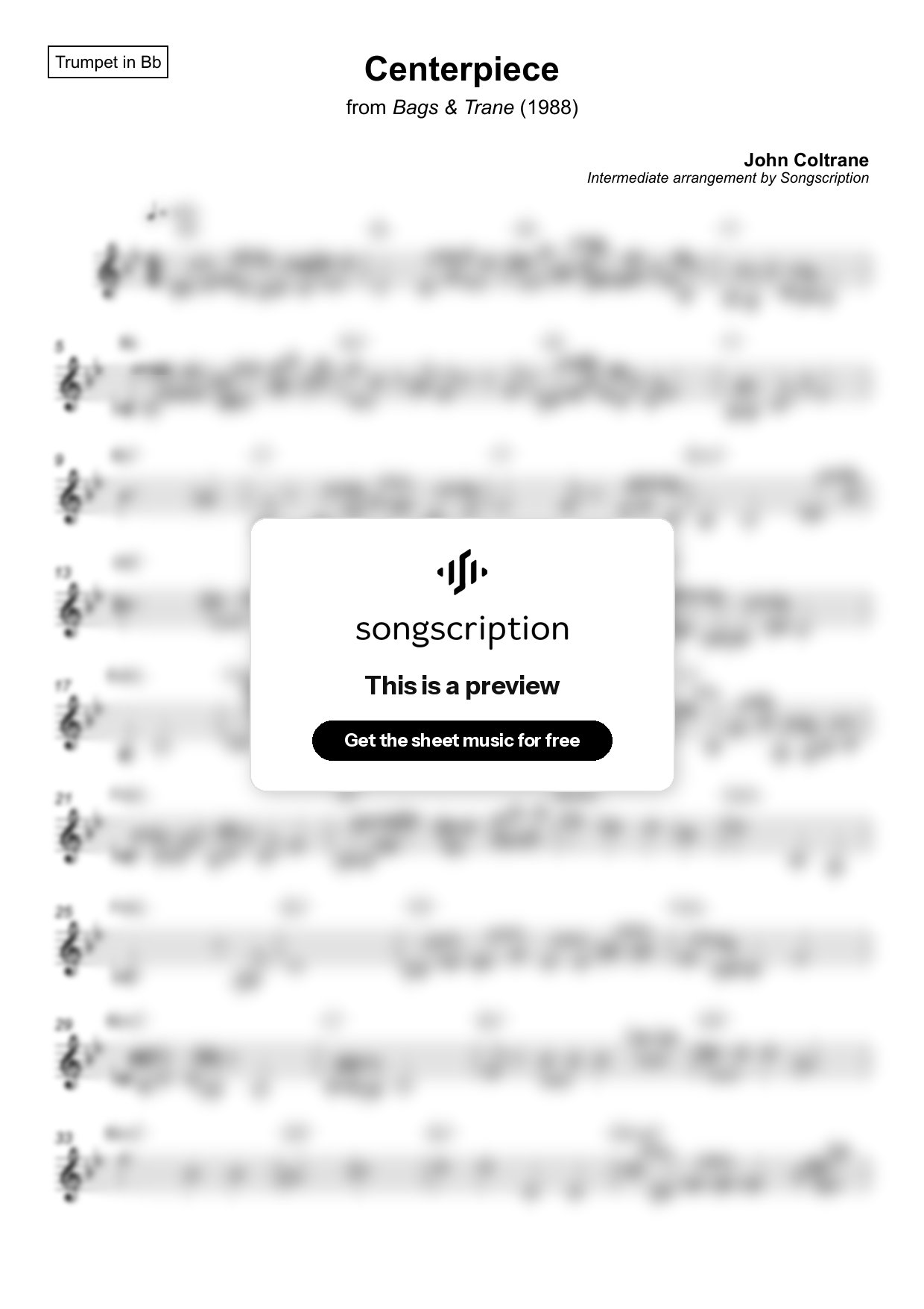 Intermediate Trumpet Sheet Music for "Centerpiece" by John Coltrane