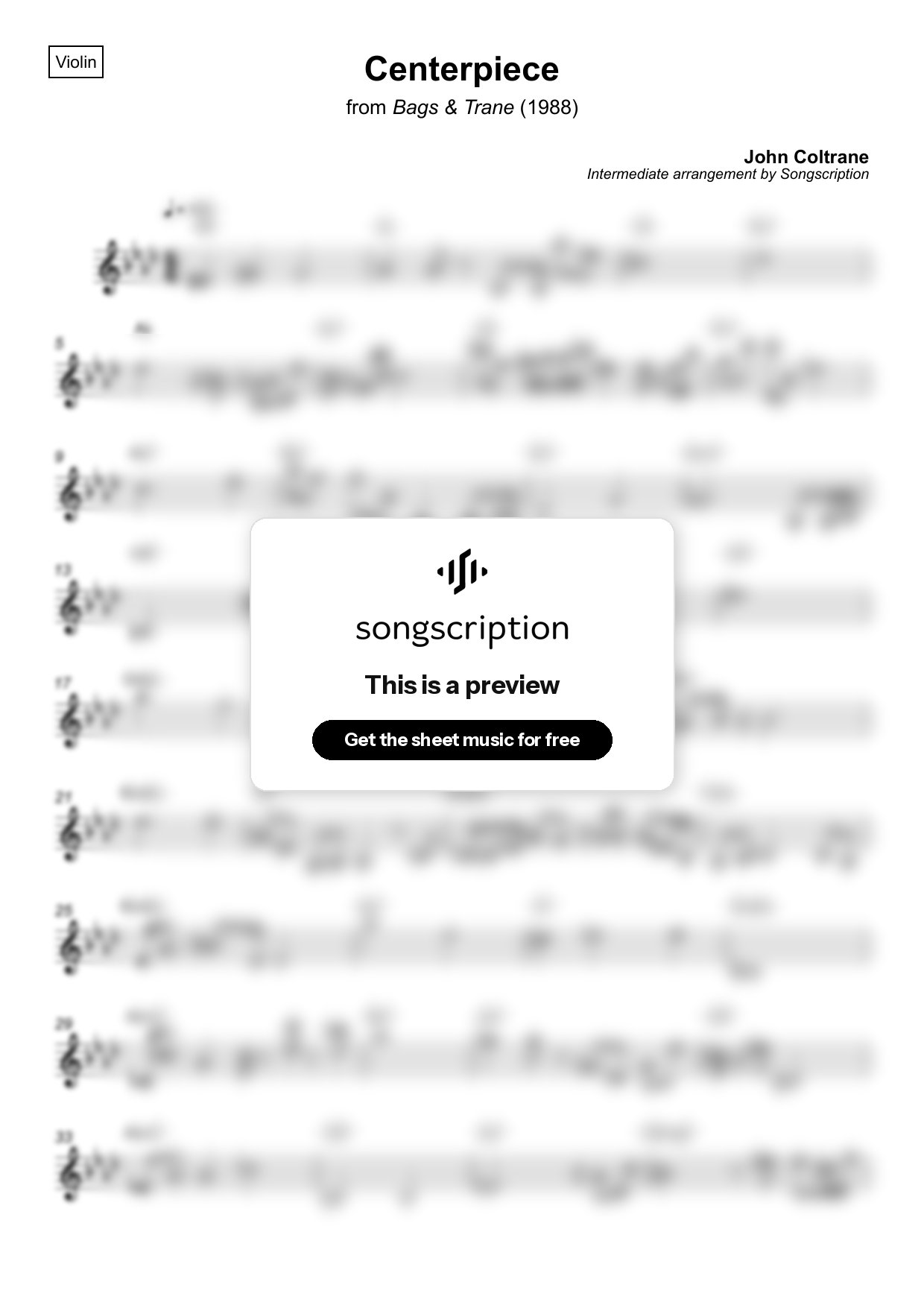 Intermediate Violin Sheet Music for "Centerpiece" by John Coltrane