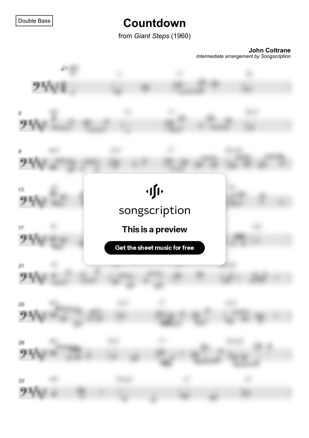 Intermediate Double Bass Sheet Music for "Countdown" by John Coltrane