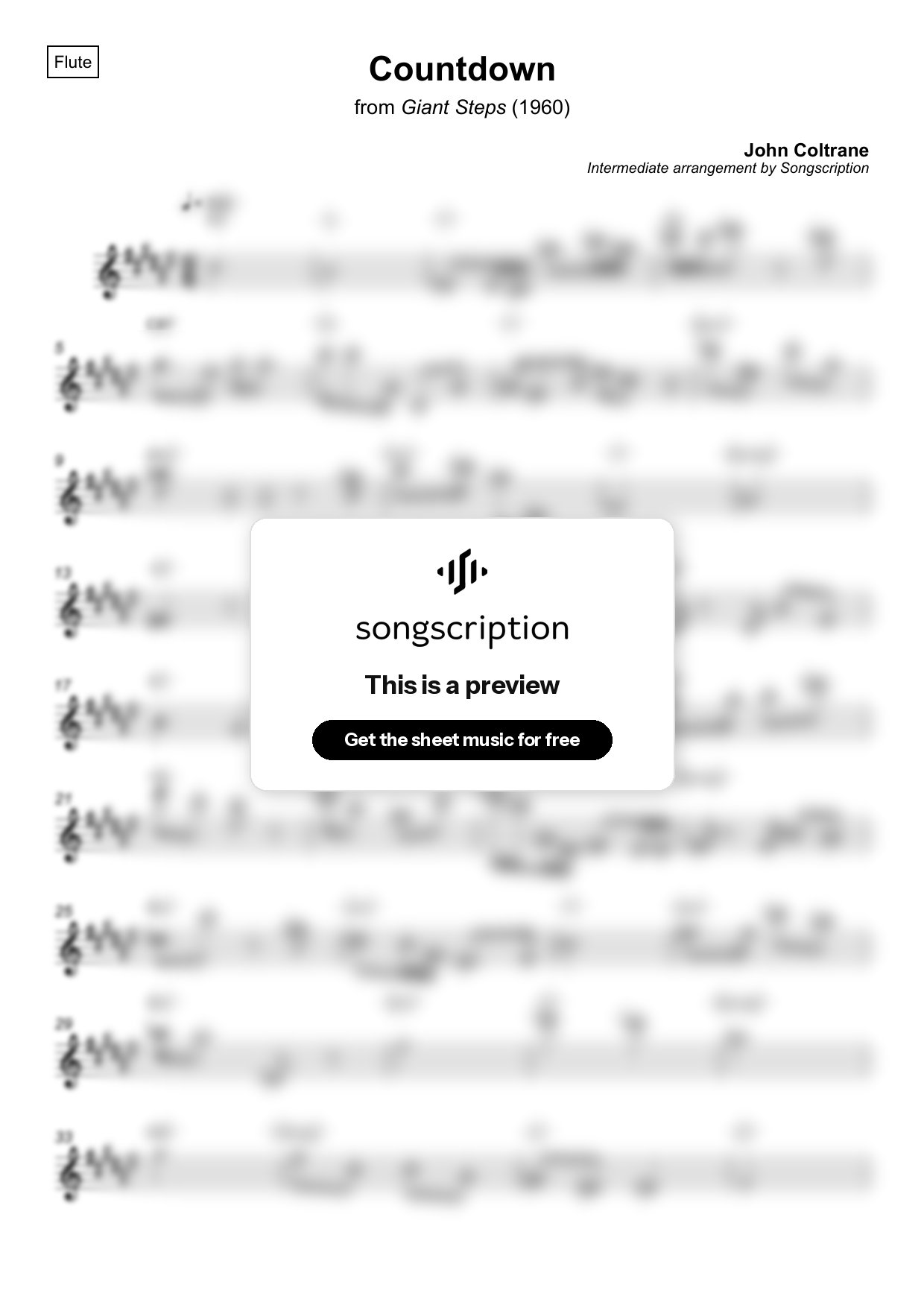 Intermediate Flute Sheet Music for "Countdown" by John Coltrane