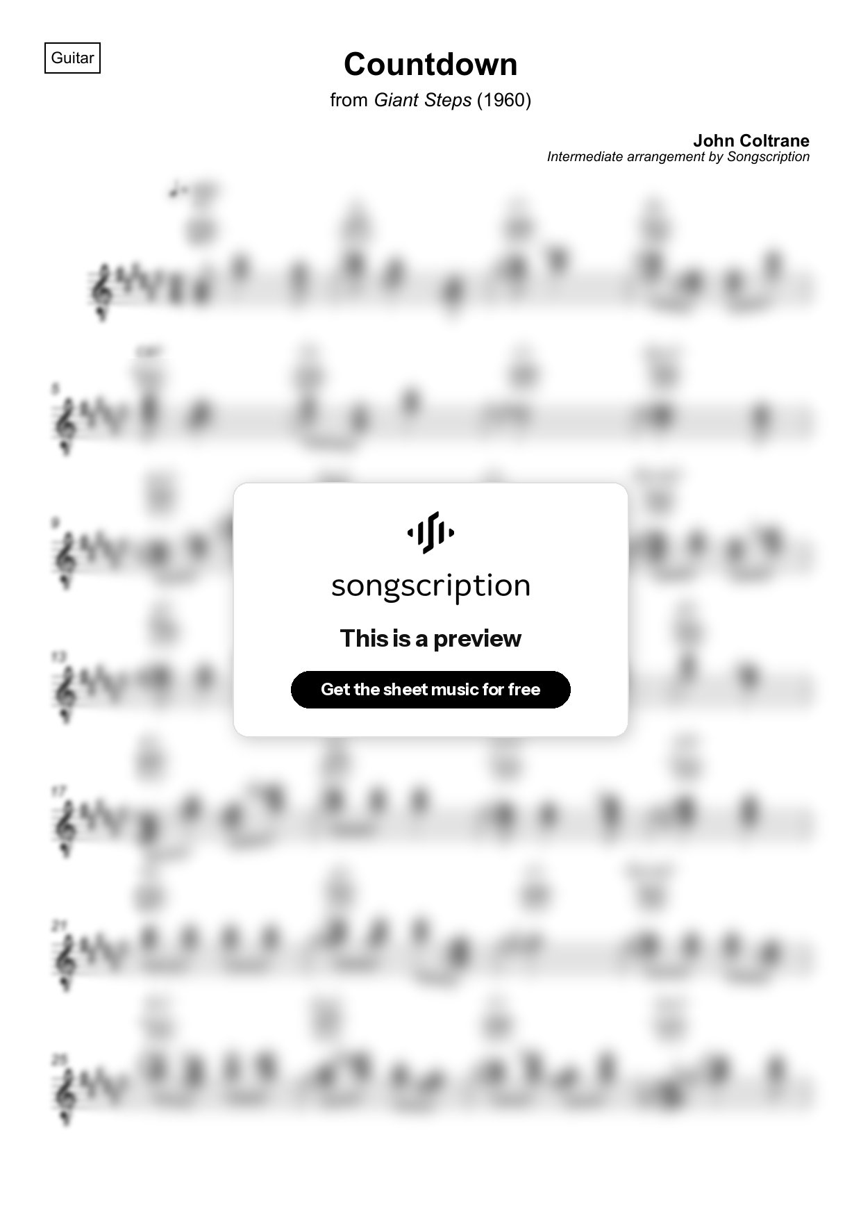 Intermediate Acoustic Guitar Sheet Music for "Countdown" by John Coltrane