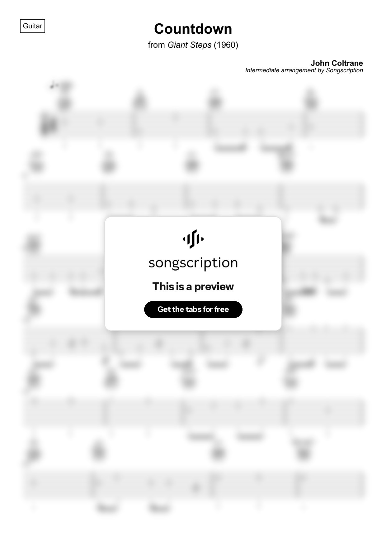 Intermediate Acoustic Guitar Tabs for "Countdown" by John Coltrane