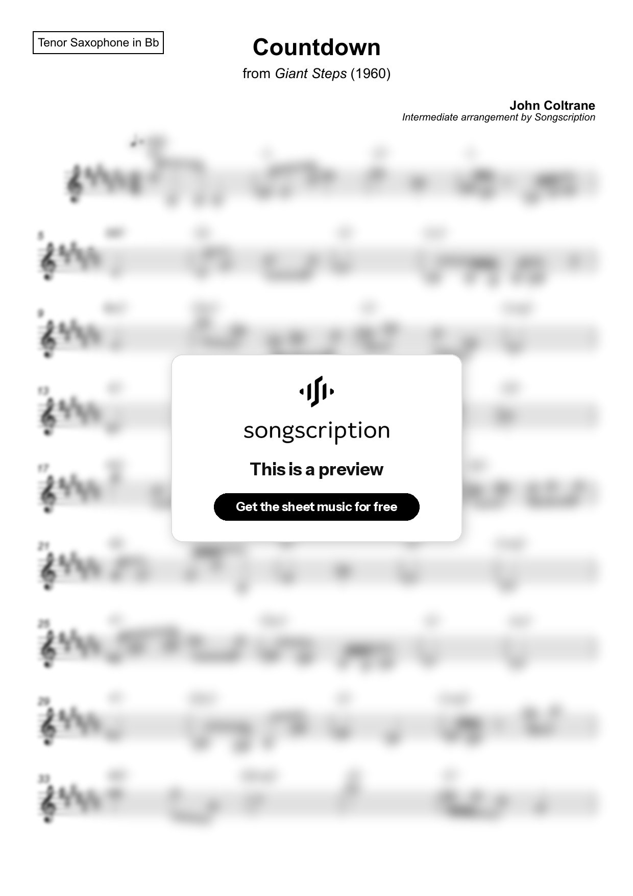 Intermediate Tenor Sax Sheet Music for "Countdown" by John Coltrane