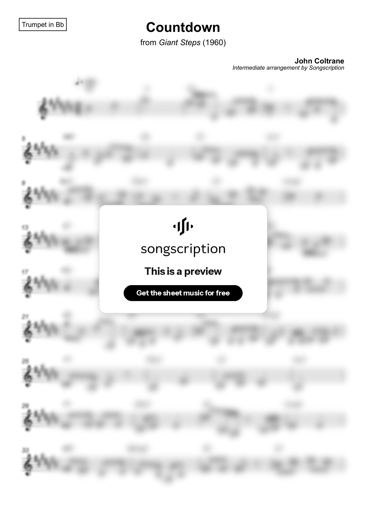 Intermediate Trumpet Sheet Music for "Countdown" by John Coltrane