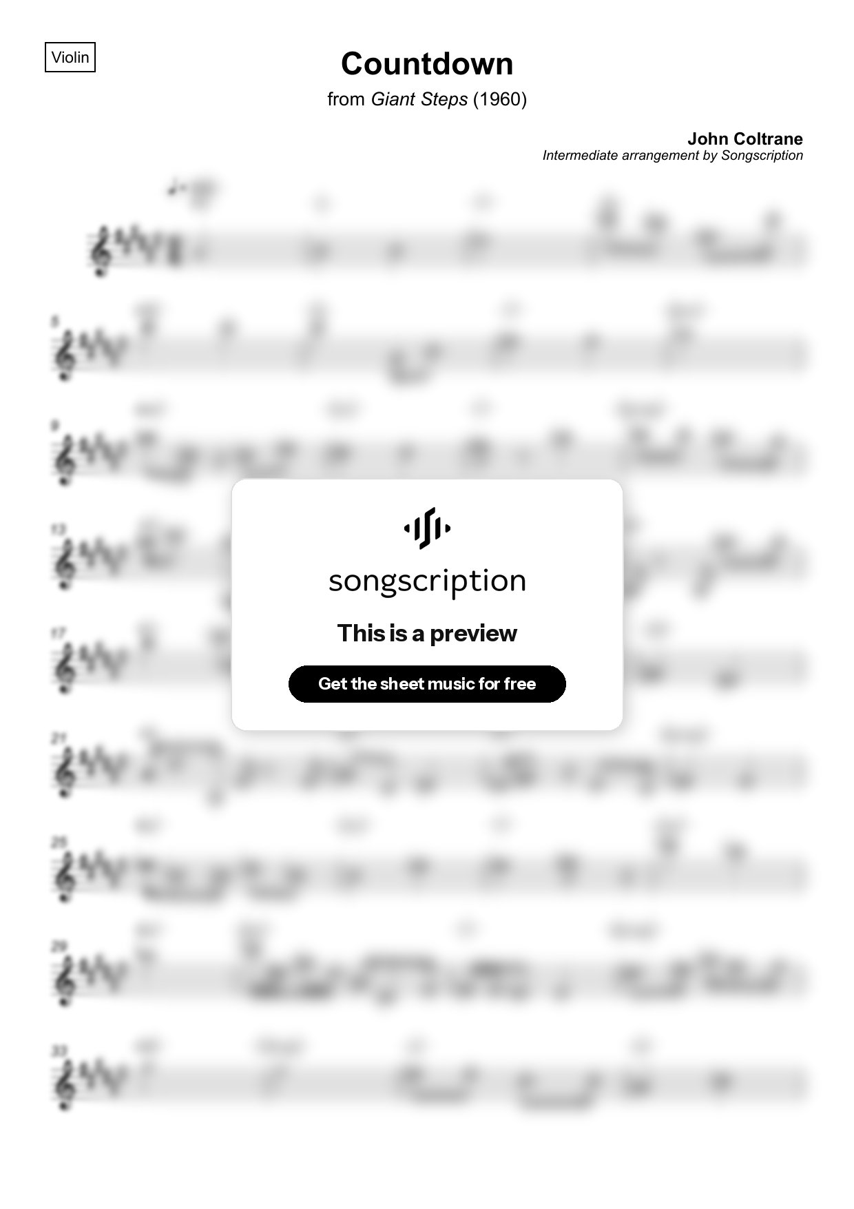 Intermediate Violin Sheet Music for "Countdown" by John Coltrane