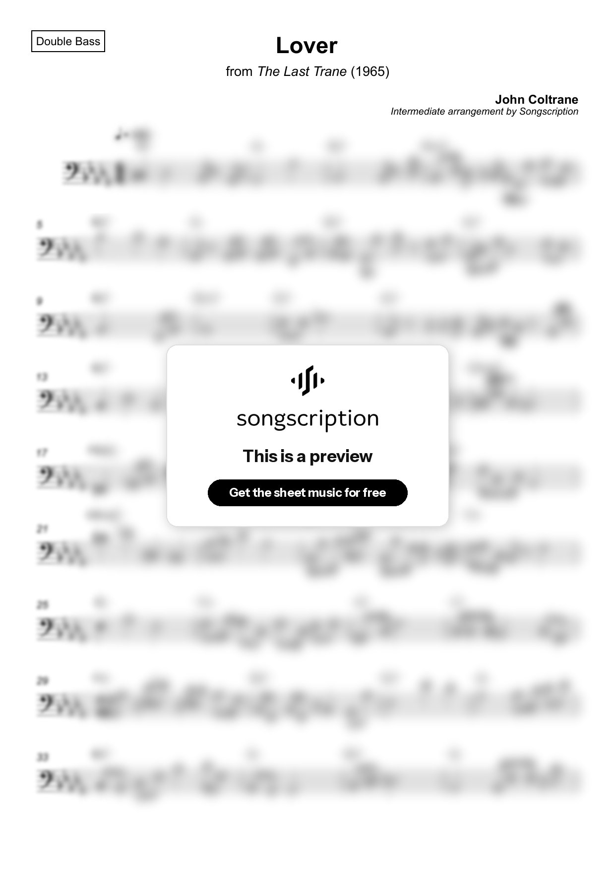 Intermediate Double Bass Sheet Music for "Lover" by John Coltrane