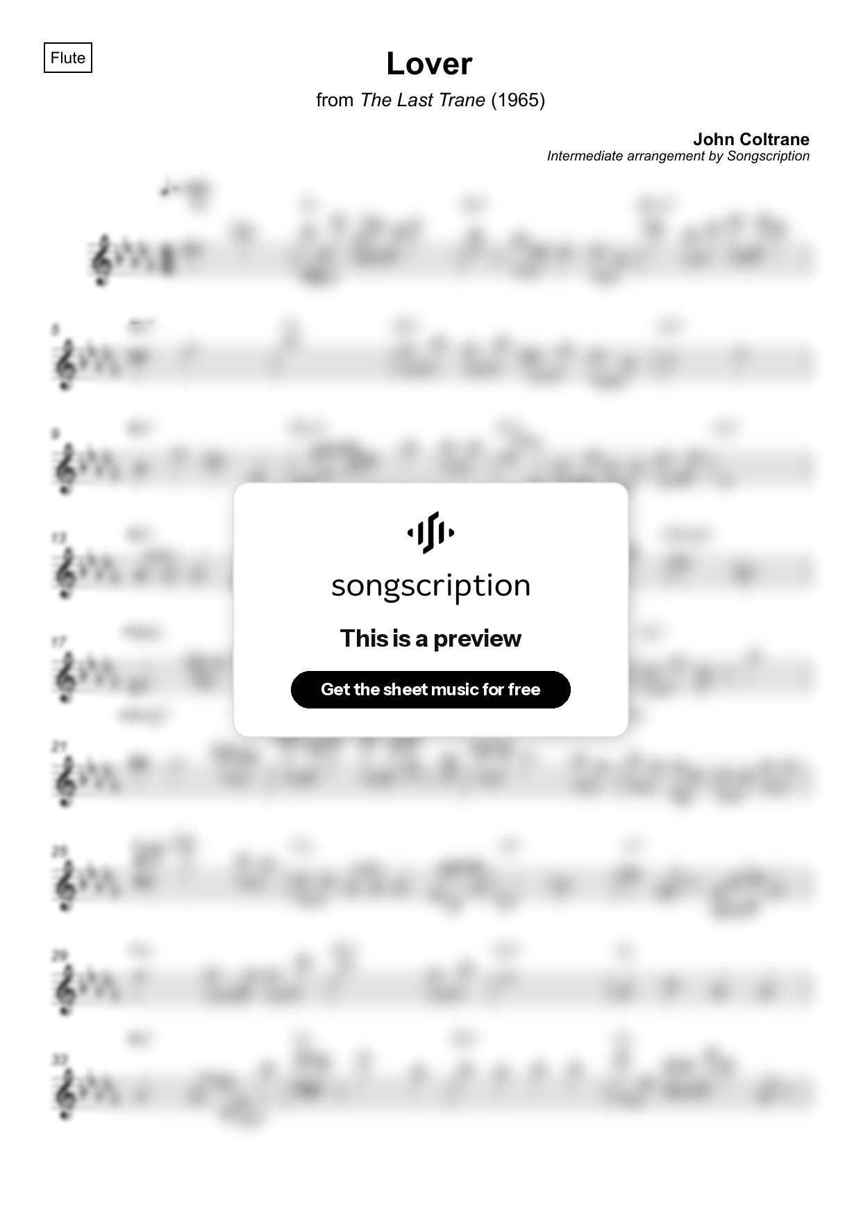 Intermediate Flute Sheet Music for "Lover" by John Coltrane