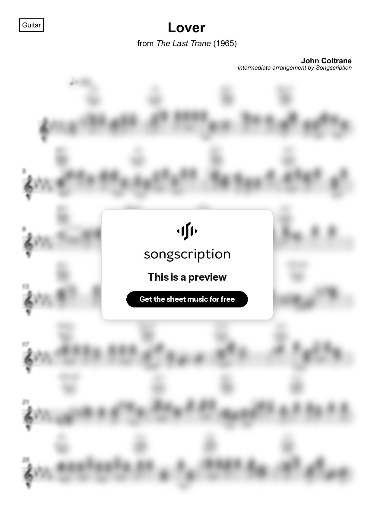 Intermediate Acoustic Guitar Sheet Music for "Lover" by John Coltrane