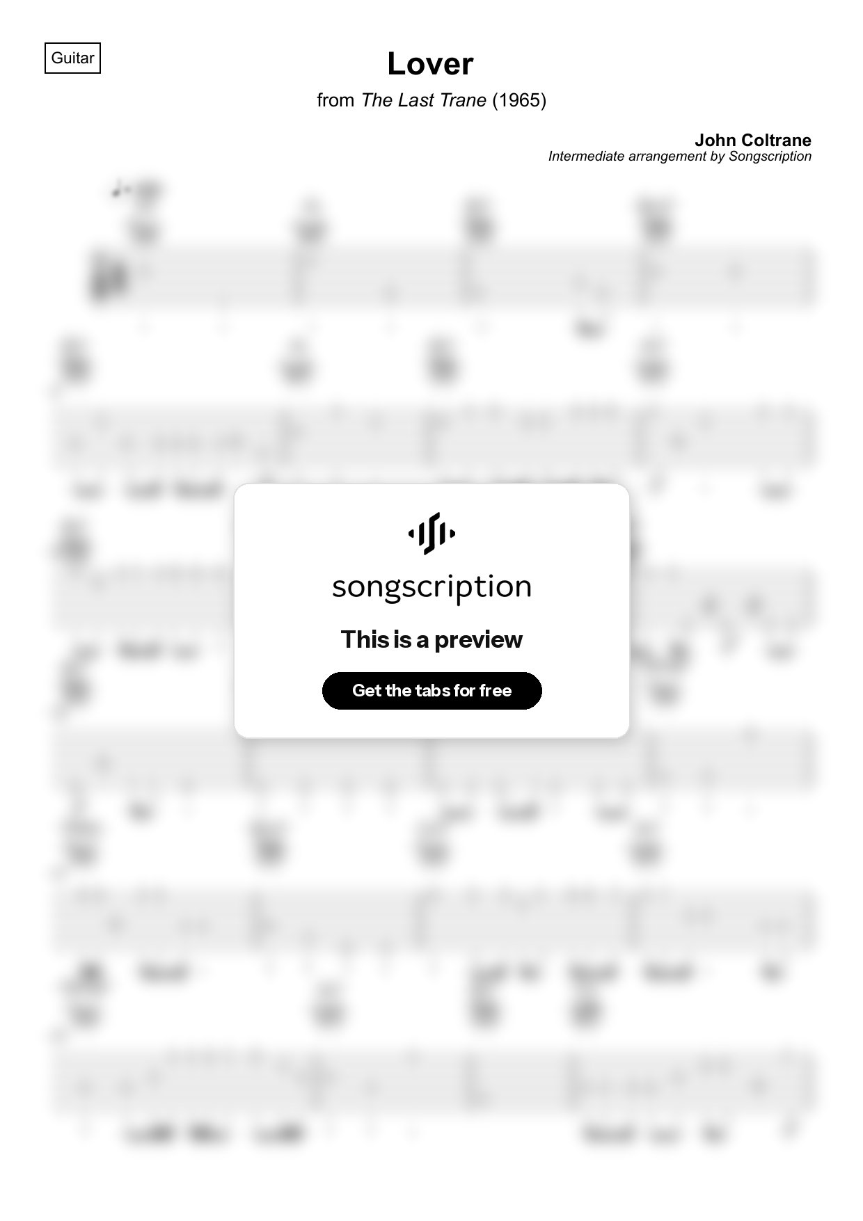 Intermediate Acoustic Guitar Tabs for "Lover" by John Coltrane