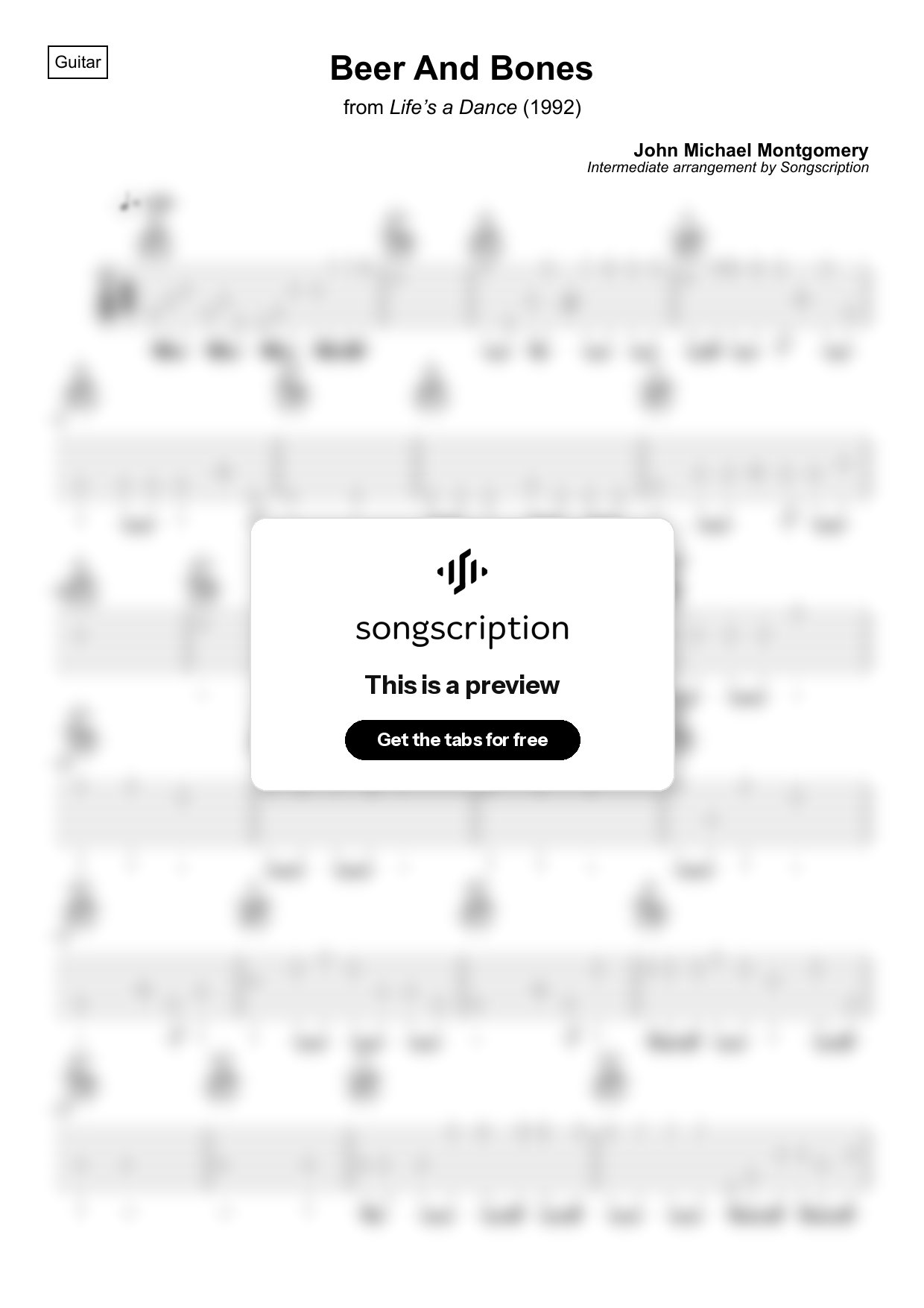 Intermediate Acoustic Guitar Tabs for "Beer And Bones" by John Michael Montgomery