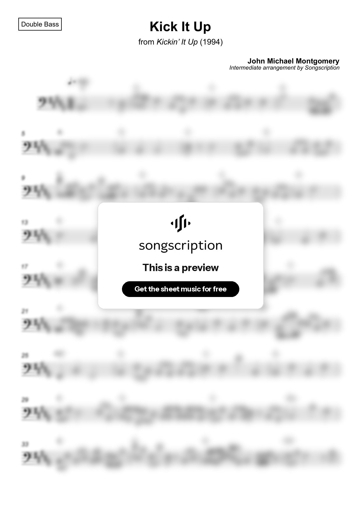 Intermediate Double Bass Sheet Music for "Kick It Up" by John Michael Montgomery