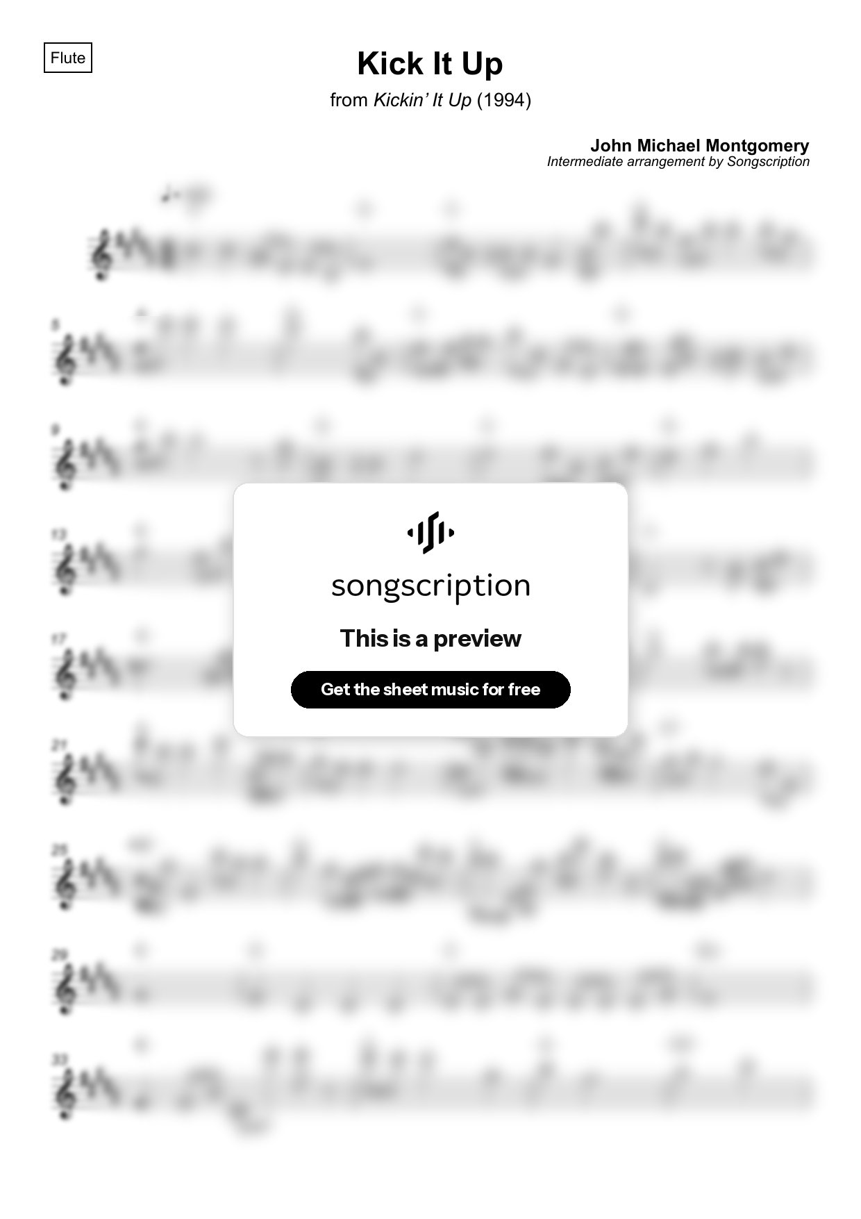 Intermediate Flute Sheet Music for "Kick It Up" by John Michael Montgomery