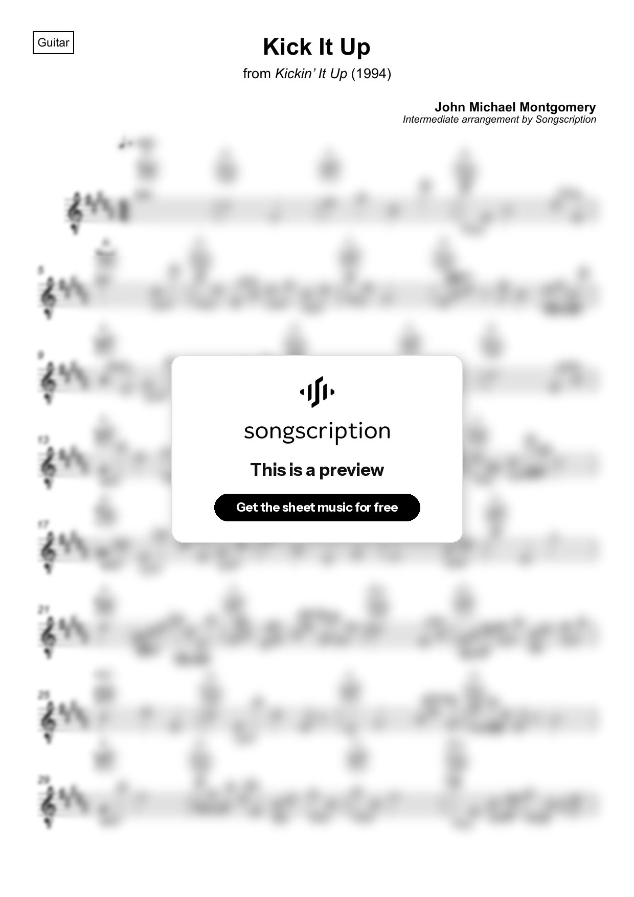 Intermediate Acoustic Guitar Sheet Music for "Kick It Up" by John Michael Montgomery