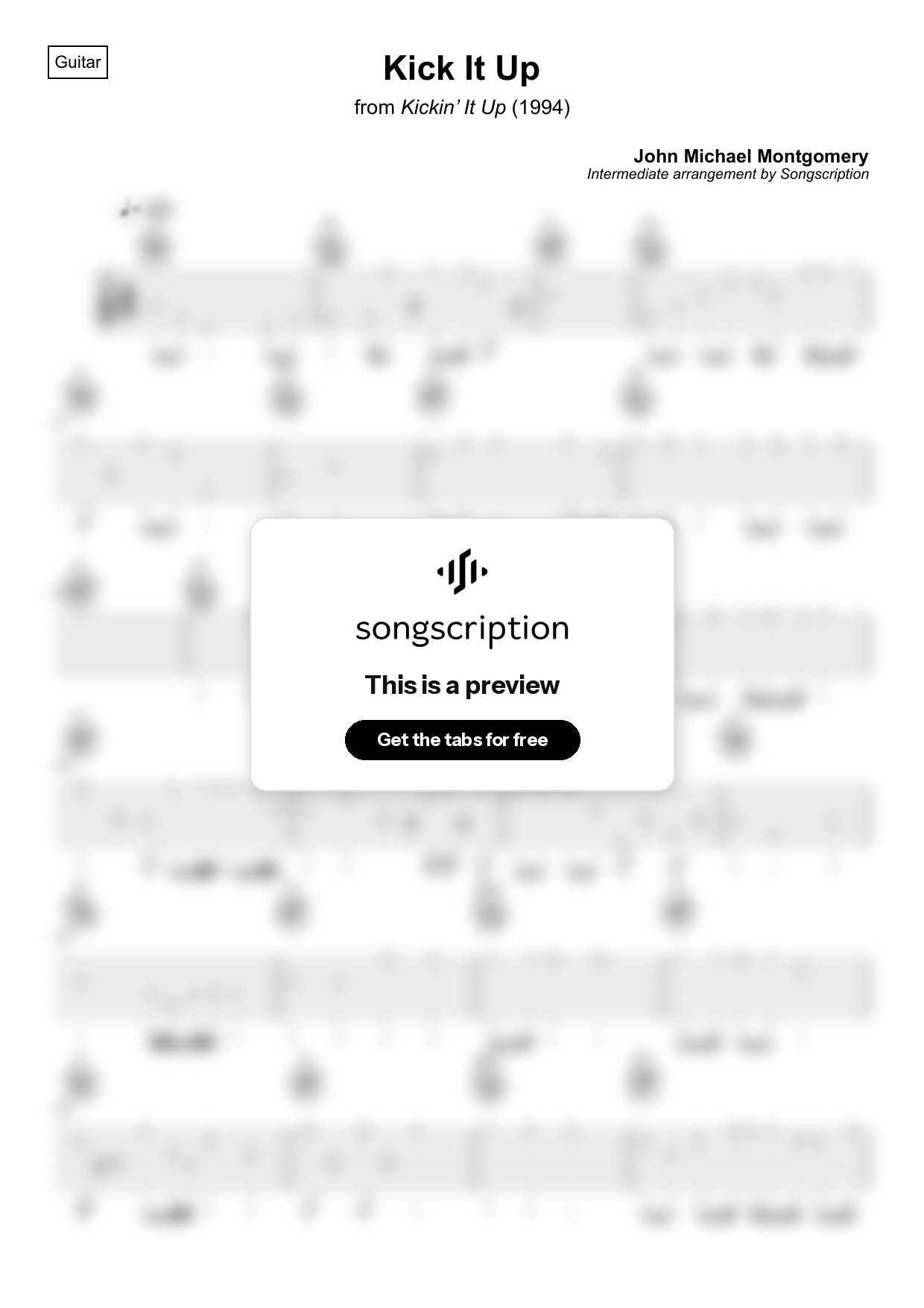 Intermediate Acoustic Guitar Tabs for "Kick It Up" by John Michael Montgomery