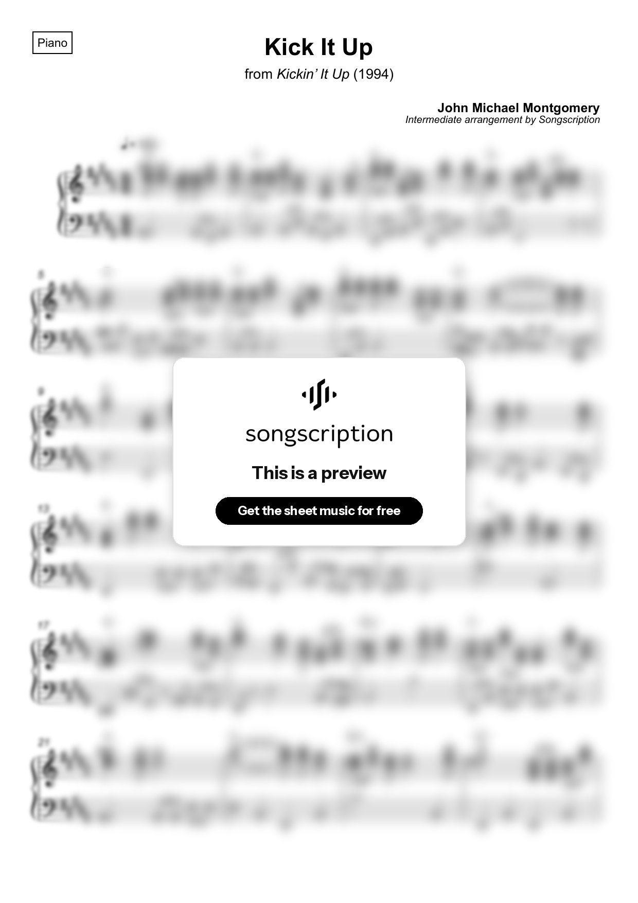 Intermediate Piano Sheet Music for "Kick It Up" by John Michael Montgomery