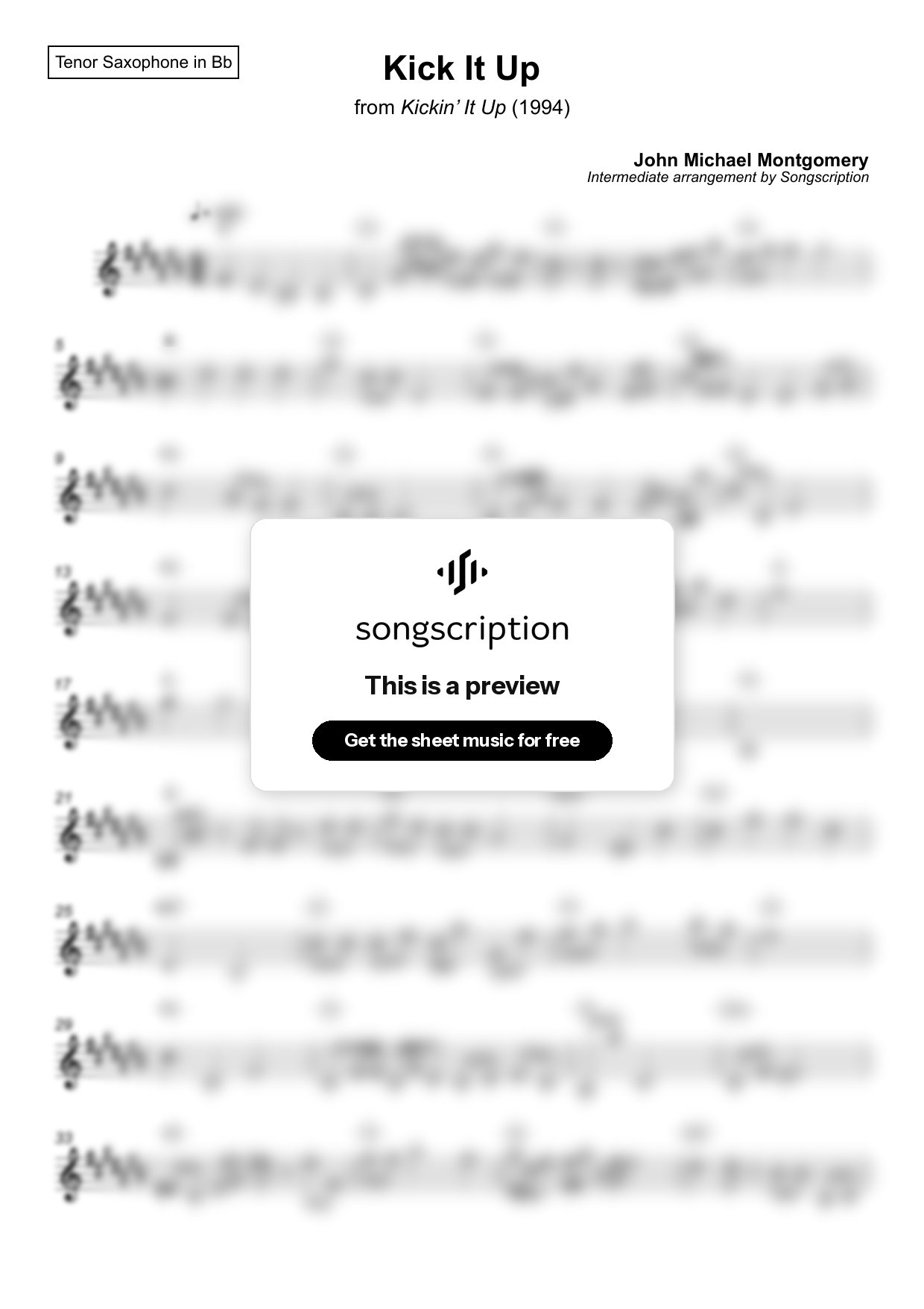 Intermediate Tenor Sax Sheet Music for "Kick It Up" by John Michael Montgomery