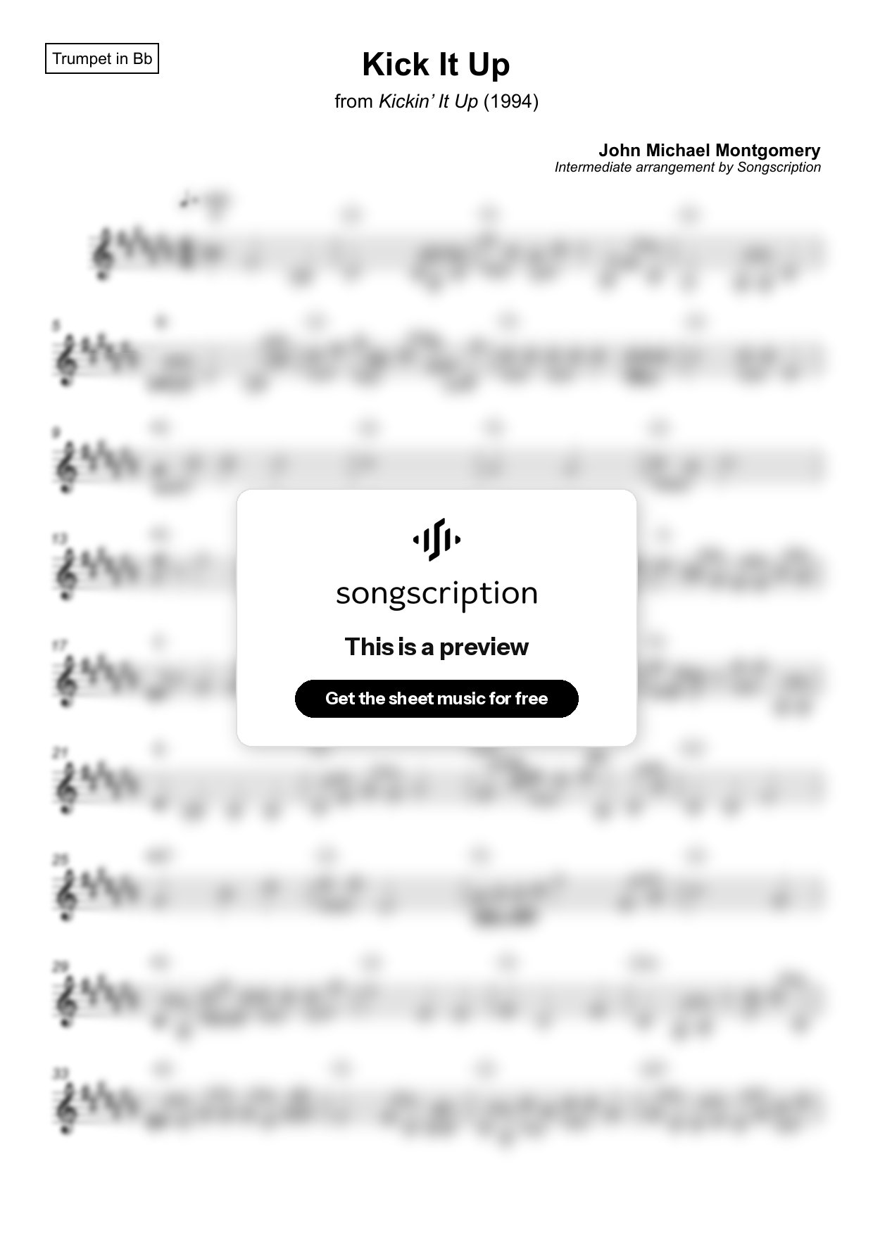 Intermediate Trumpet Sheet Music for "Kick It Up" by John Michael Montgomery