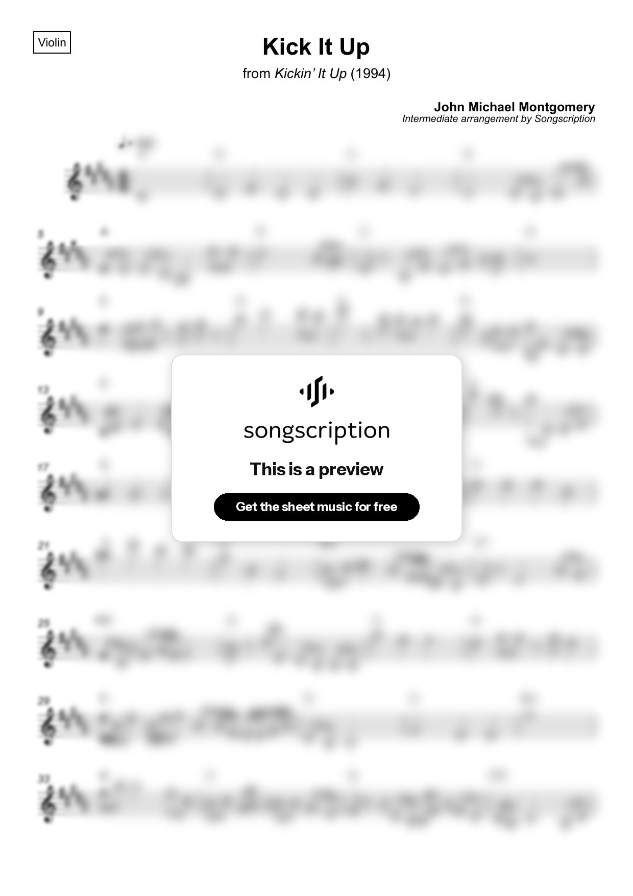 Intermediate Violin Sheet Music for "Kick It Up" by John Michael Montgomery