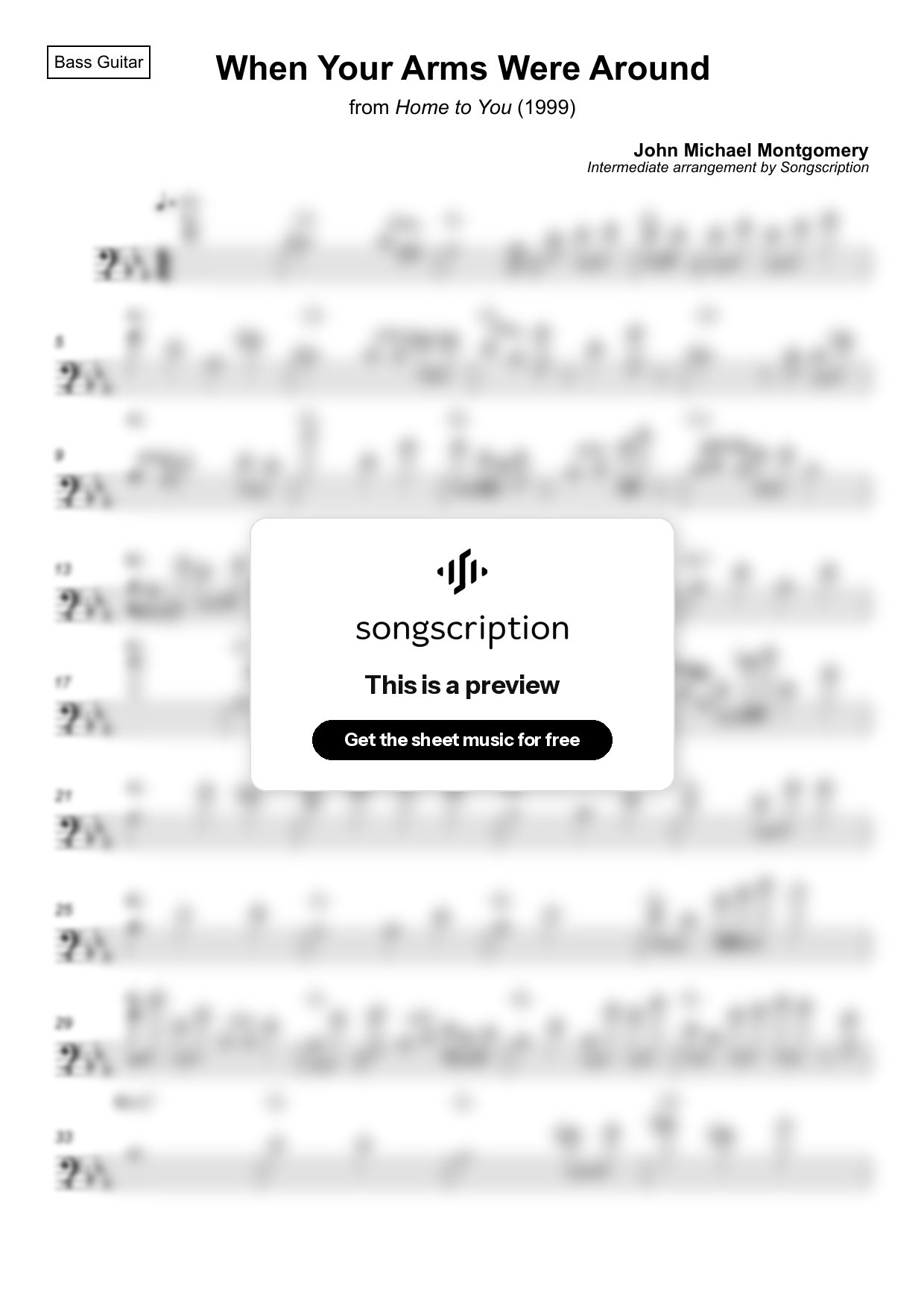 Intermediate Bass Guitar Sheet Music for "When Your Arms Were Around" by John Michael Montgomery