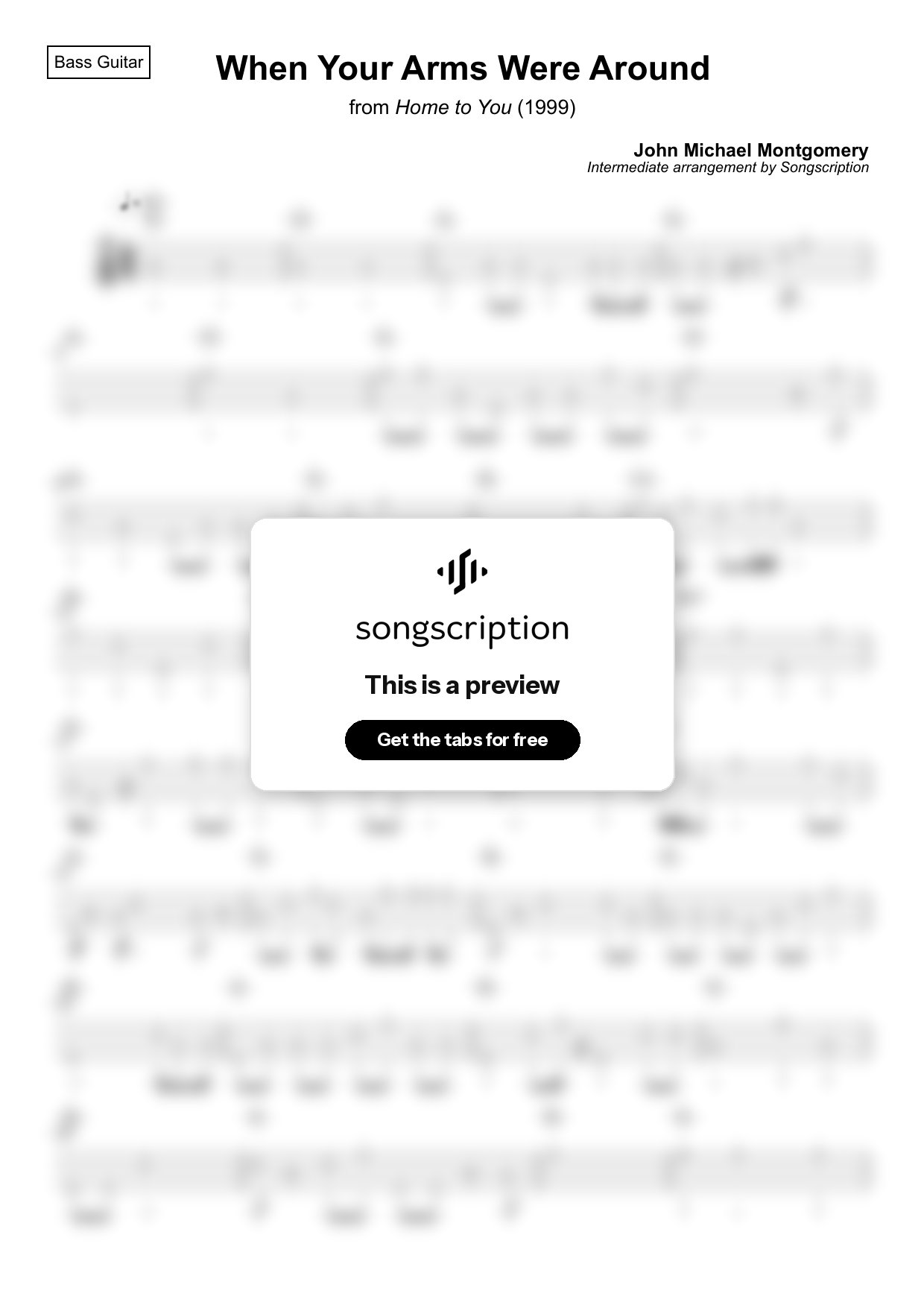 Intermediate Bass Guitar Tabs for "When Your Arms Were Around" by John Michael Montgomery