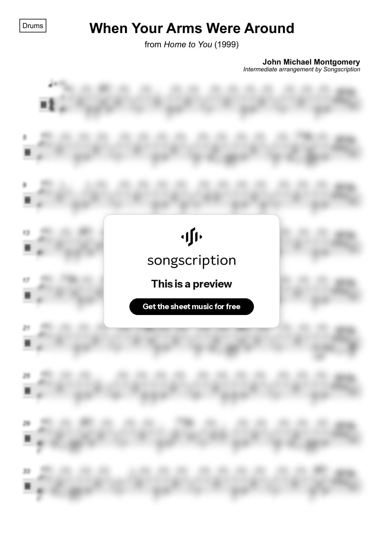 Intermediate Drums Sheet Music for "When Your Arms Were Around" by John Michael Montgomery