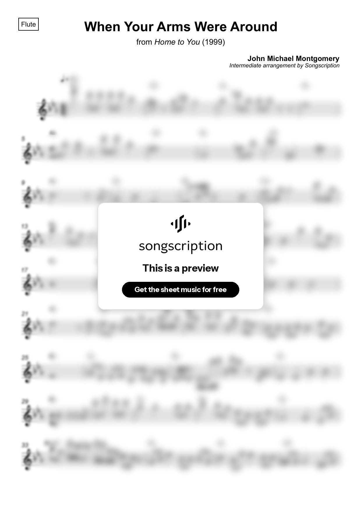 Intermediate Flute Sheet Music for "When Your Arms Were Around" by John Michael Montgomery