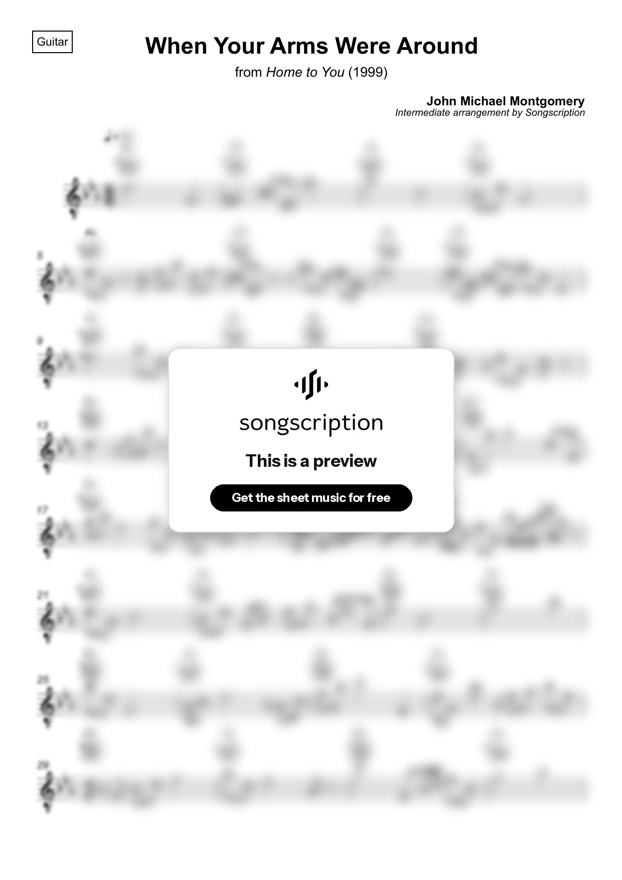 Intermediate Acoustic Guitar Sheet Music for "When Your Arms Were Around" by John Michael Montgomery