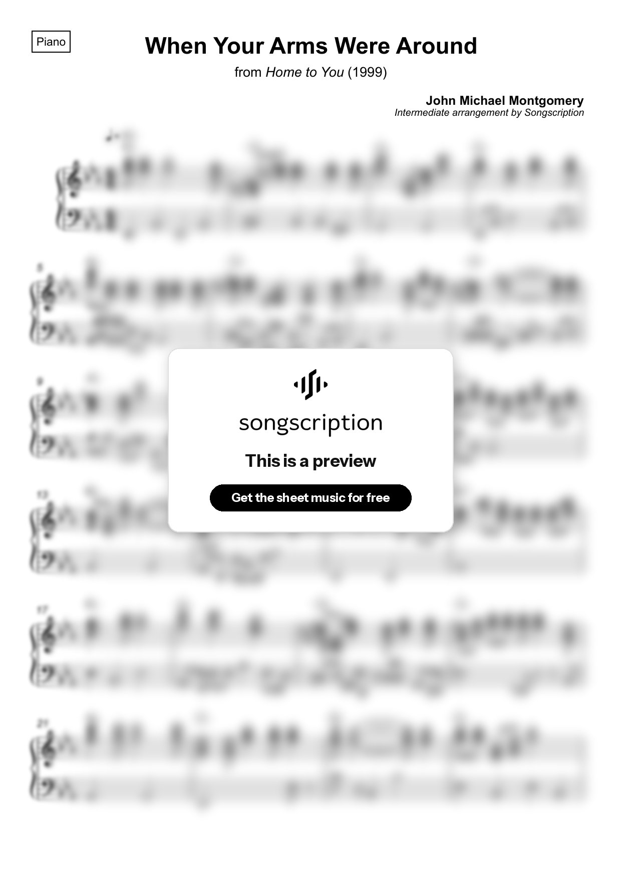 Intermediate Piano Sheet Music for "When Your Arms Were Around" by John Michael Montgomery