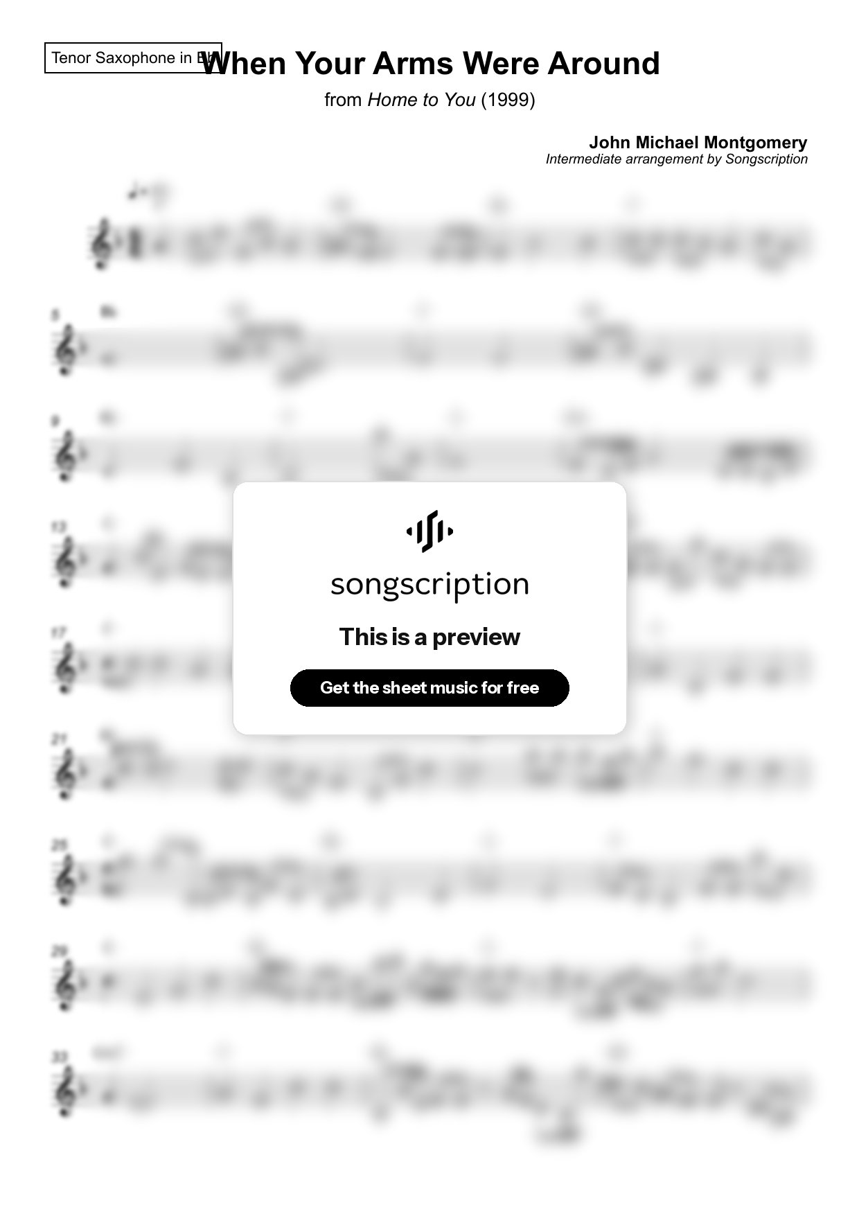 Intermediate Tenor Sax Sheet Music for "When Your Arms Were Around" by John Michael Montgomery