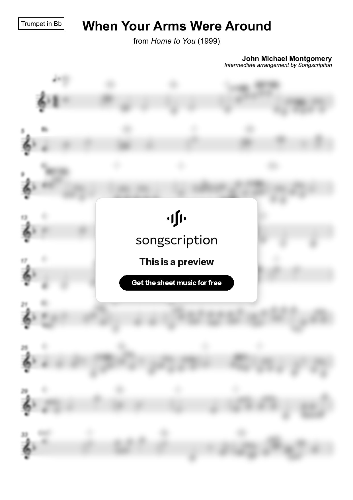 Intermediate Trumpet Sheet Music for "When Your Arms Were Around" by John Michael Montgomery