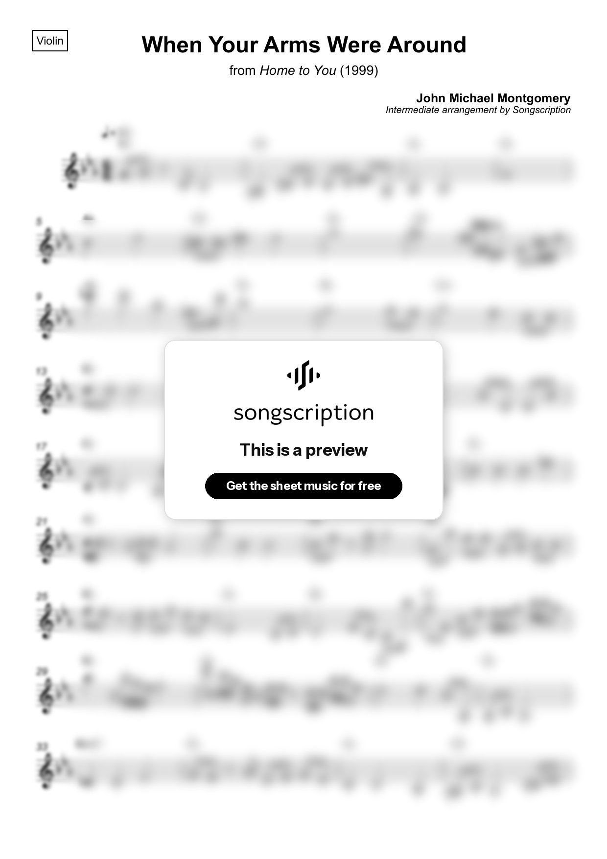 Intermediate Violin Sheet Music for "When Your Arms Were Around" by John Michael Montgomery