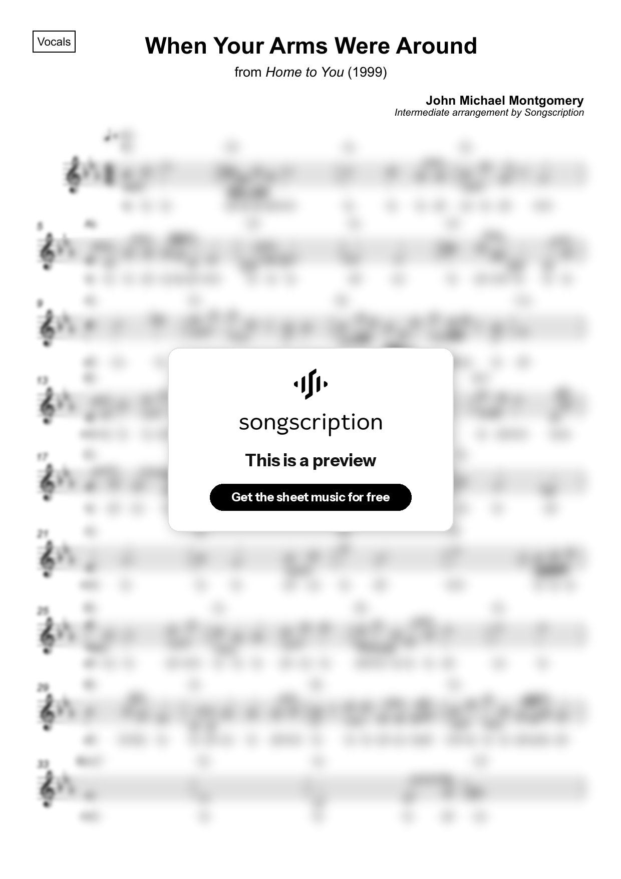 Intermediate Vocals Sheet Music for "When Your Arms Were Around" by John Michael Montgomery