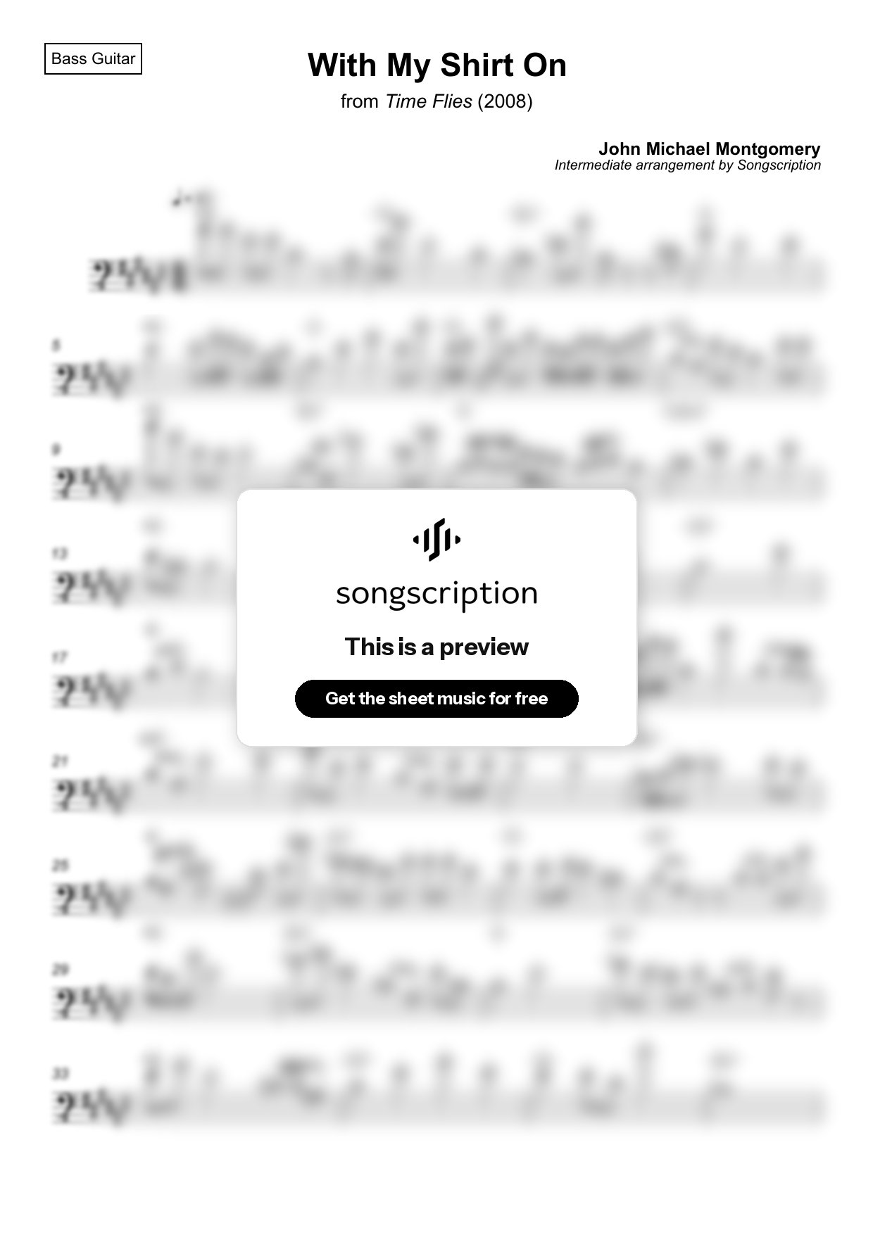 Intermediate Bass Guitar Sheet Music for "With My Shirt On" by John Michael Montgomery