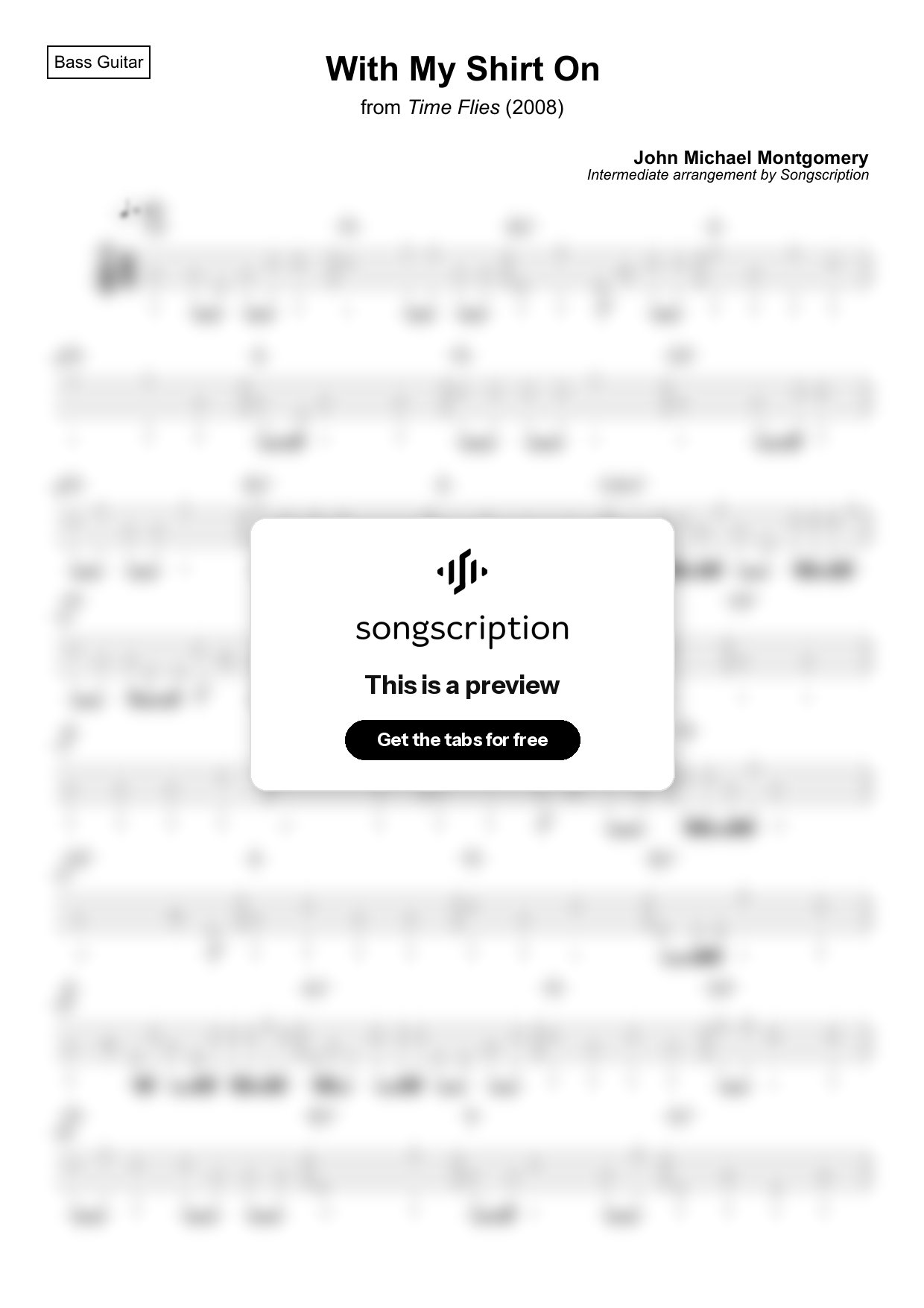 Intermediate Bass Guitar Tabs for "With My Shirt On" by John Michael Montgomery