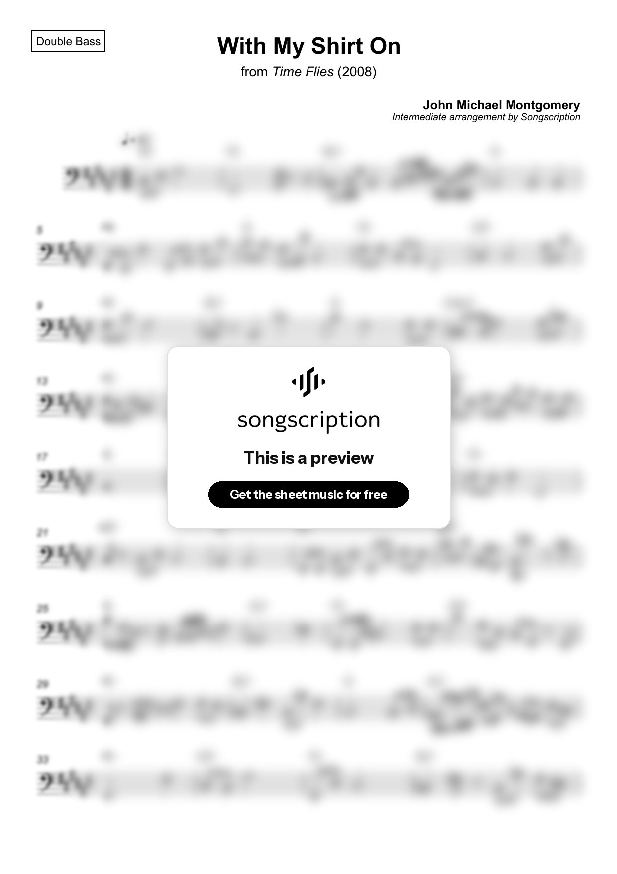 Intermediate Double Bass Sheet Music for "With My Shirt On" by John Michael Montgomery