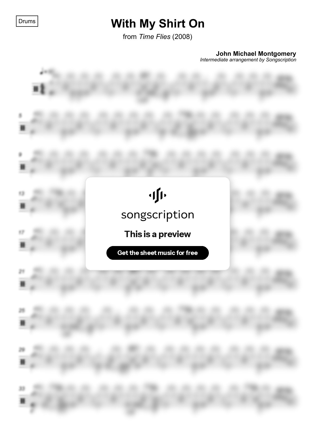 Intermediate Drums Sheet Music for "With My Shirt On" by John Michael Montgomery